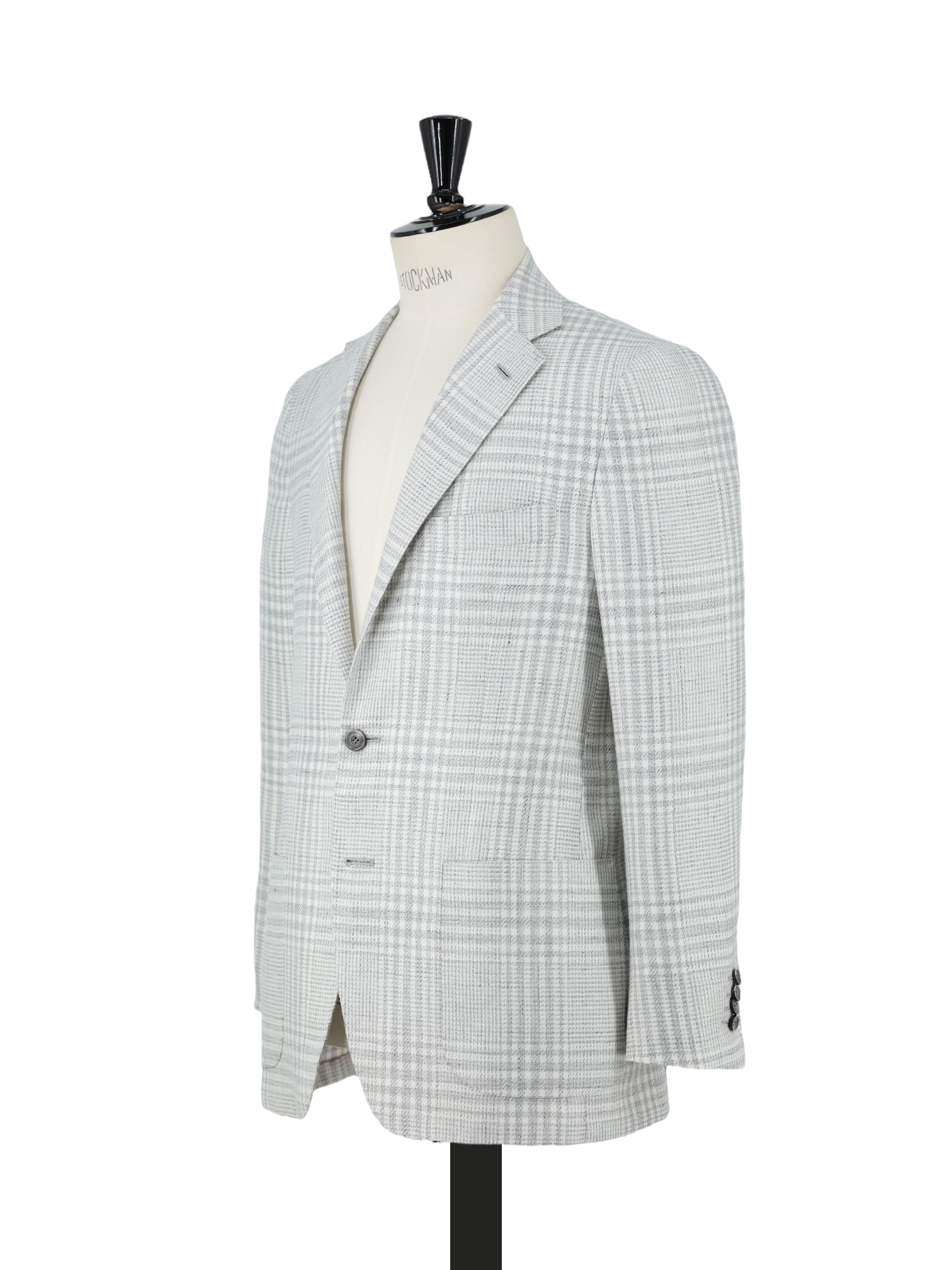 Kiton Light Grey Wool, Cashmere, Silk & Linen Prince of Wales Jacket