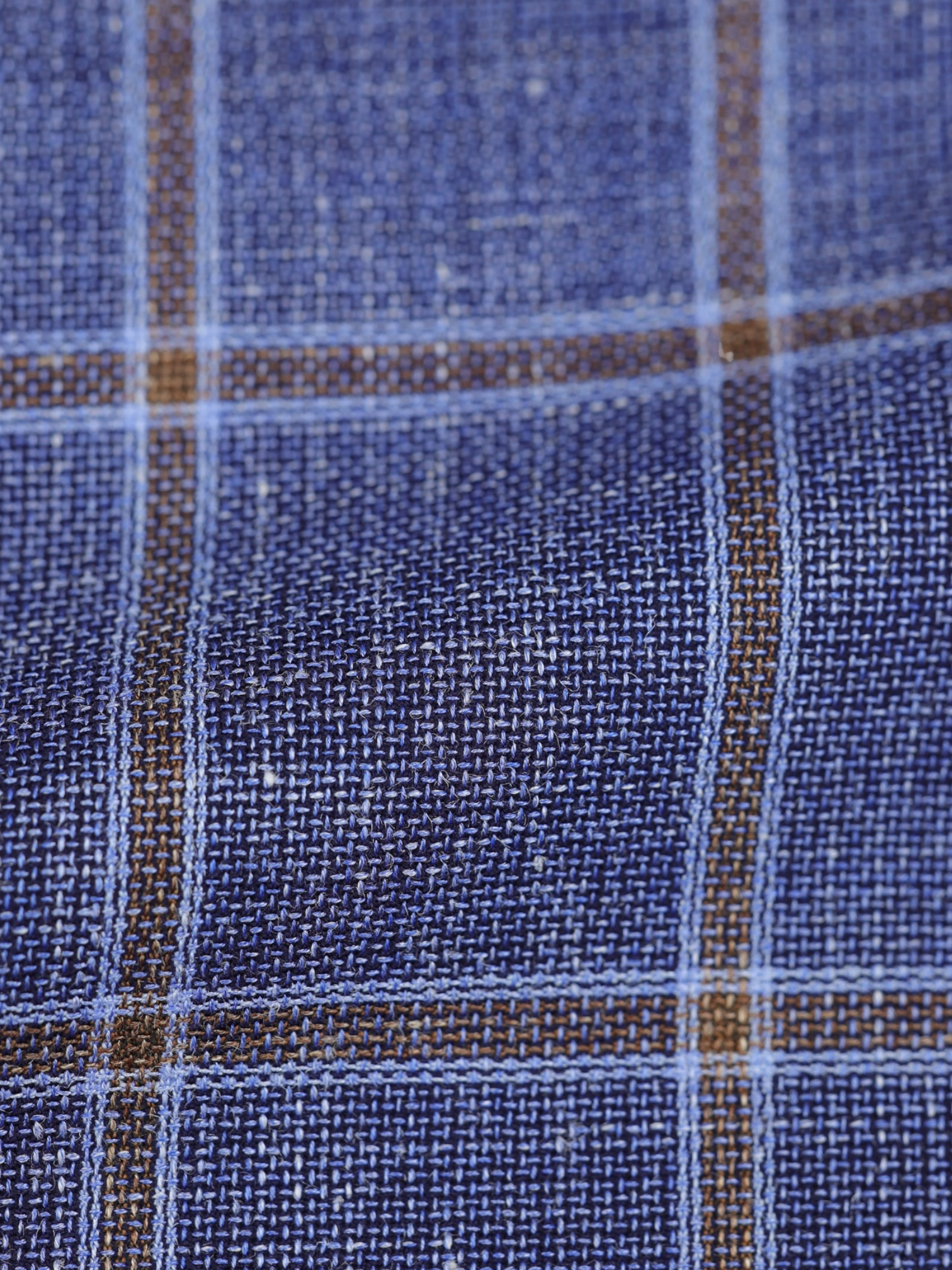 Corneliani Denim Blue & Light Brown Wool, Silk & Linen Windowpane Jacket