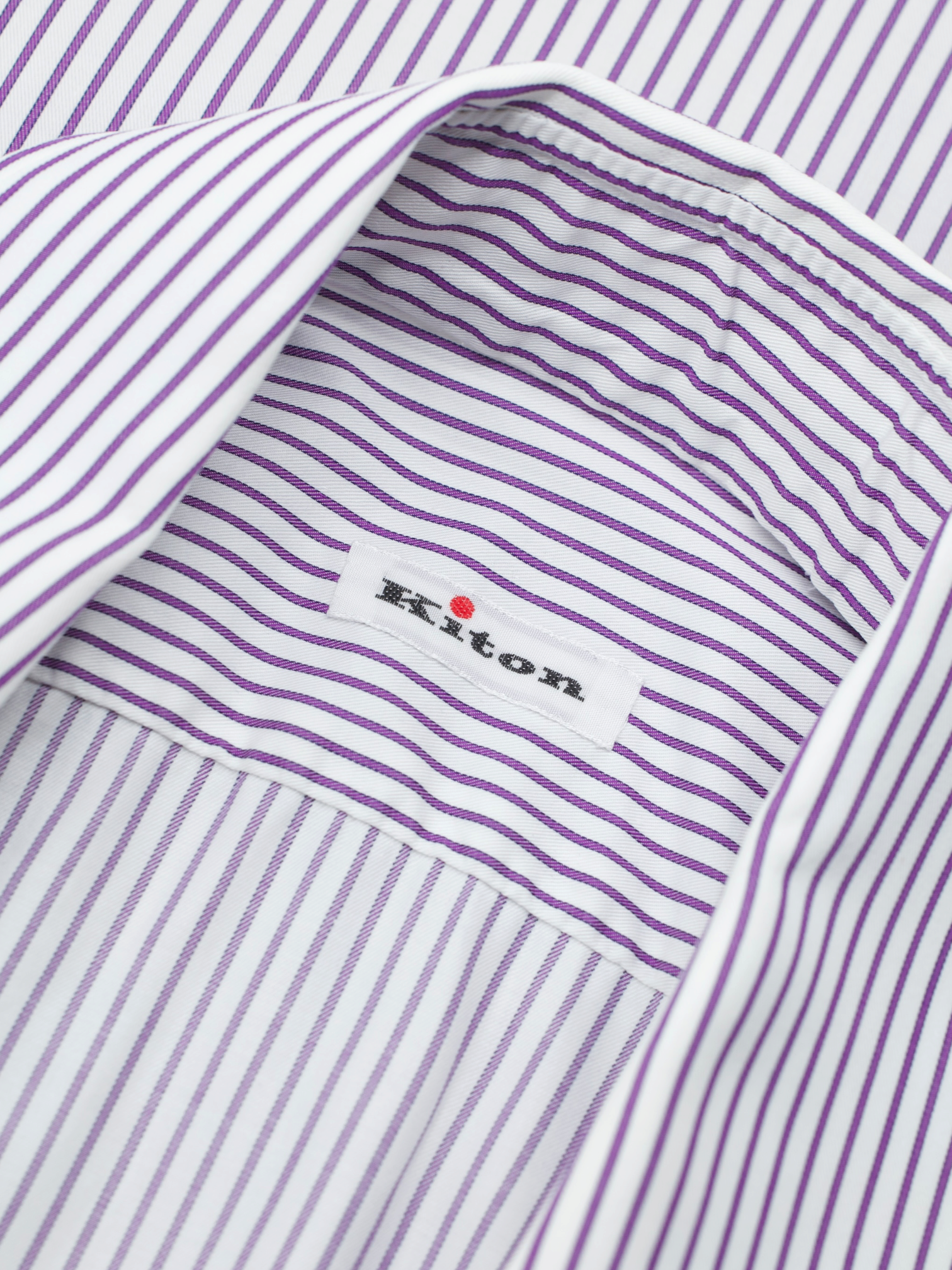 Kiton White & Purple Cotton Pinstripe French-Cuff Shirt
