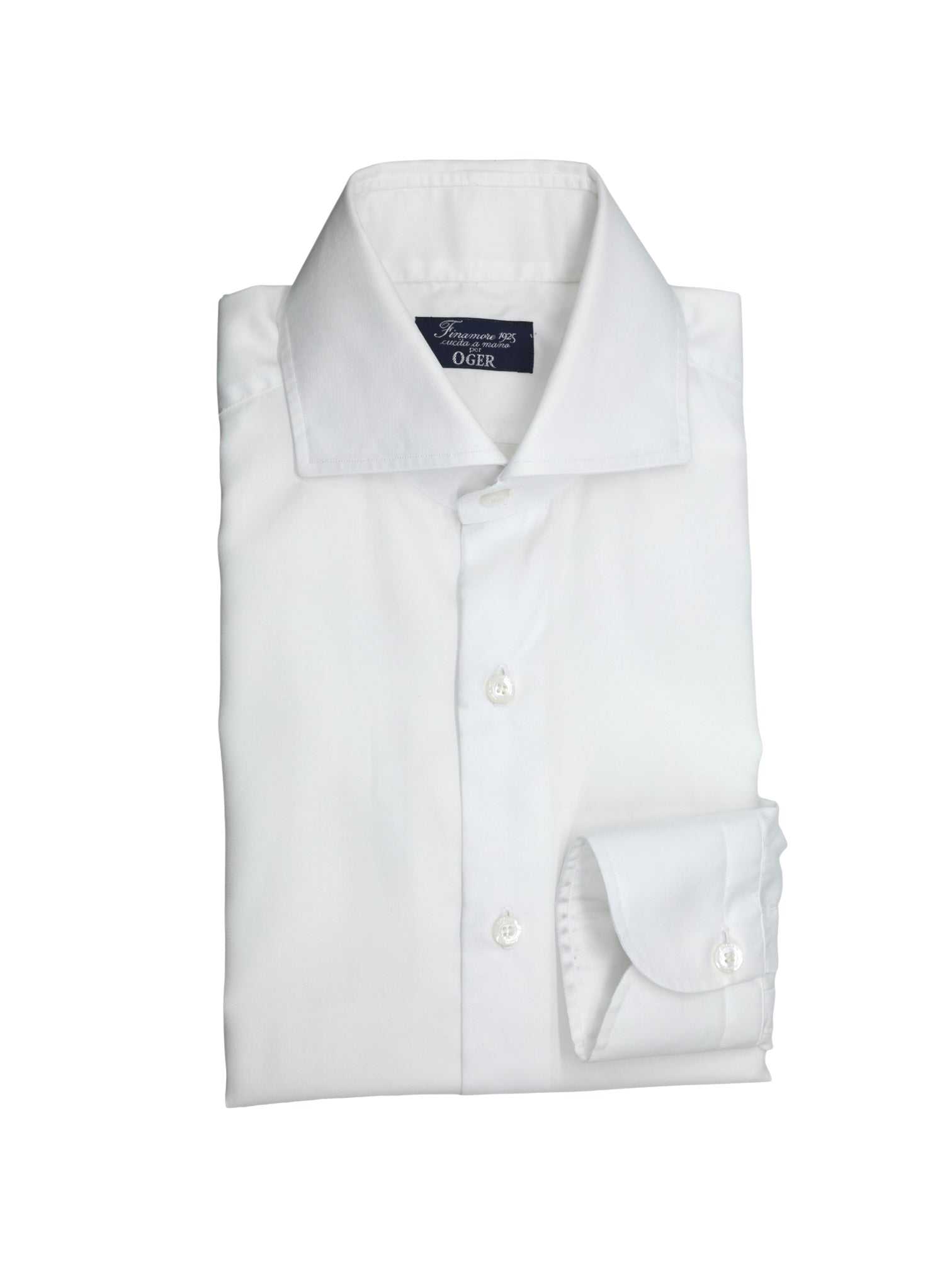Finamore White Cotton Wide-Spread Collar Shirt