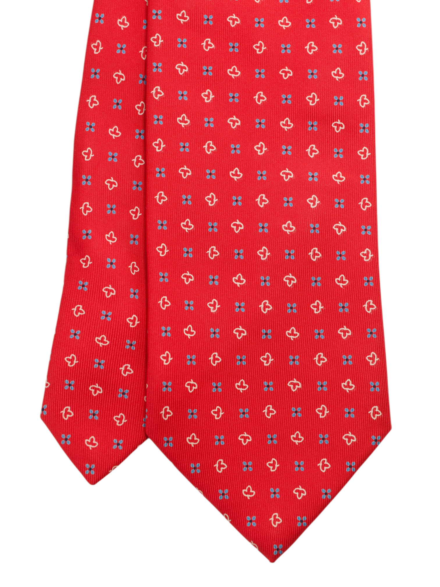 E.Marinella 3-Fold Bright Red & Light Blue Silk Floral Pattern Tie