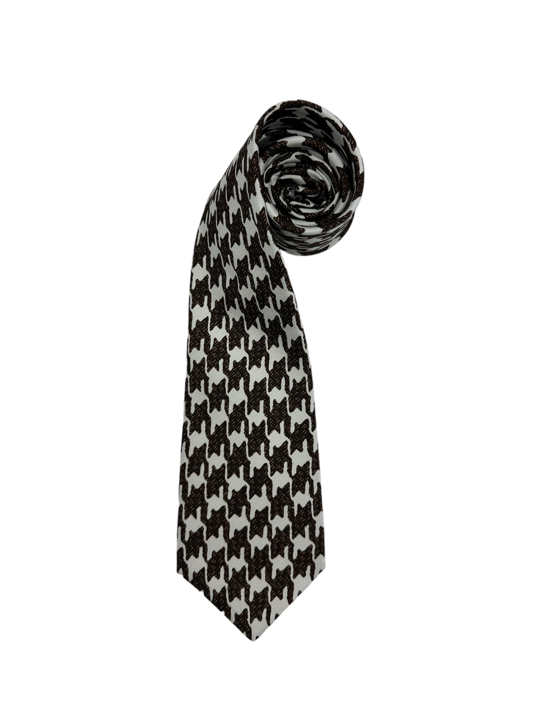 Kiton 5-Fold Brown Houndstooth Silk Tie