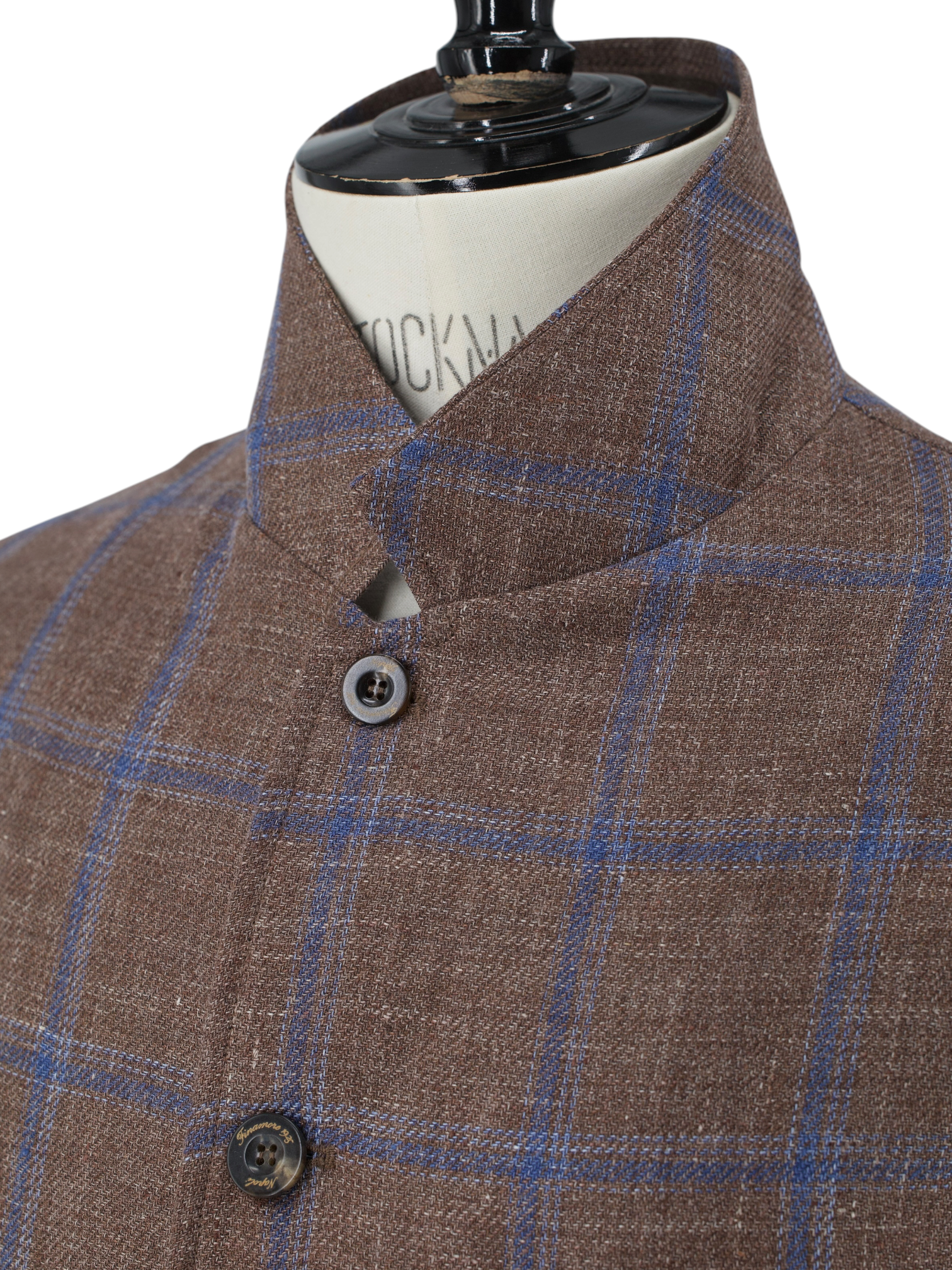 Finamore Brown & Blue Wool & Linen Checkered Shirt Jacket
