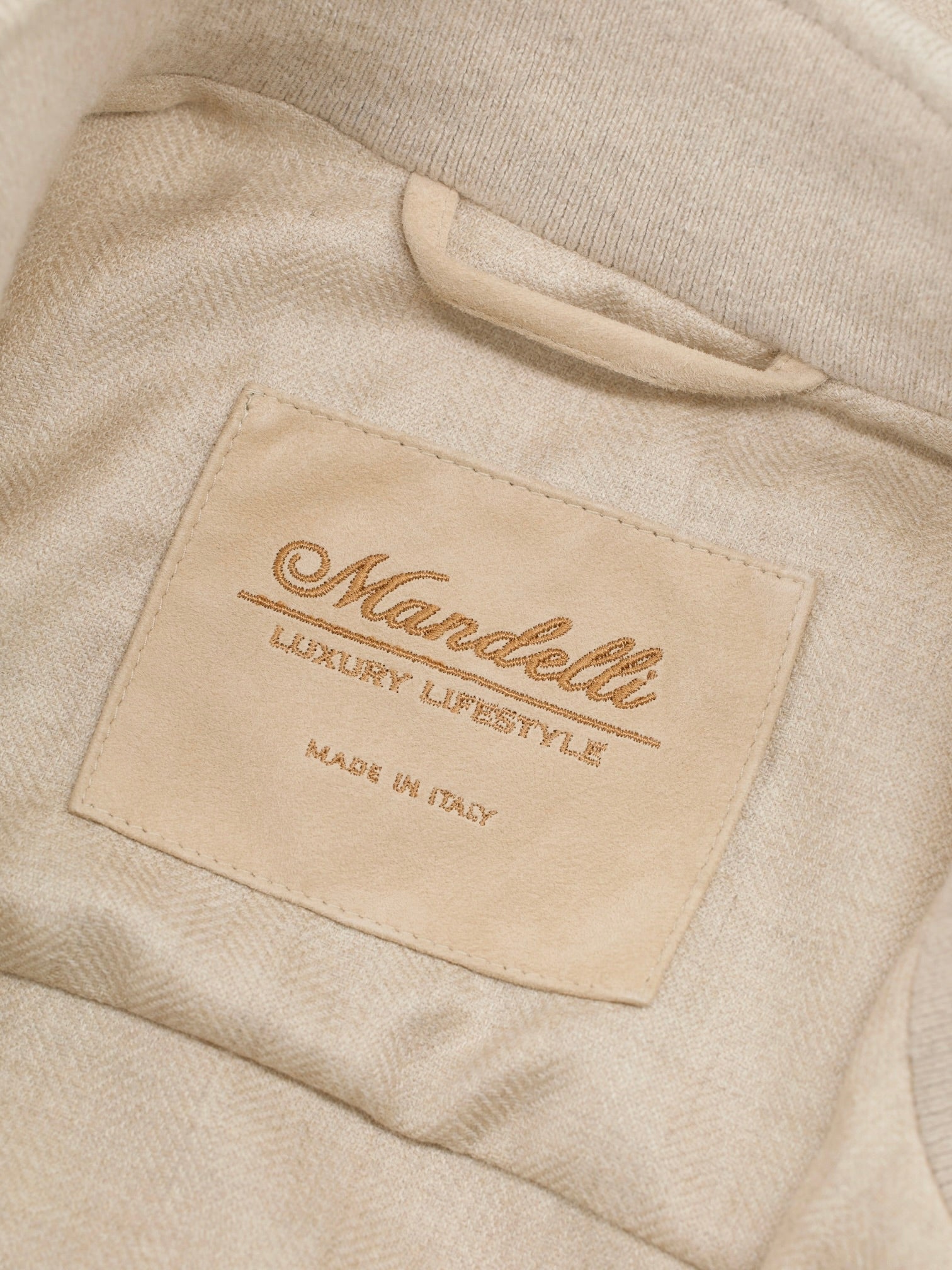 Mandelli Beige Cashmere & Silk Herringbone Bomberjacket