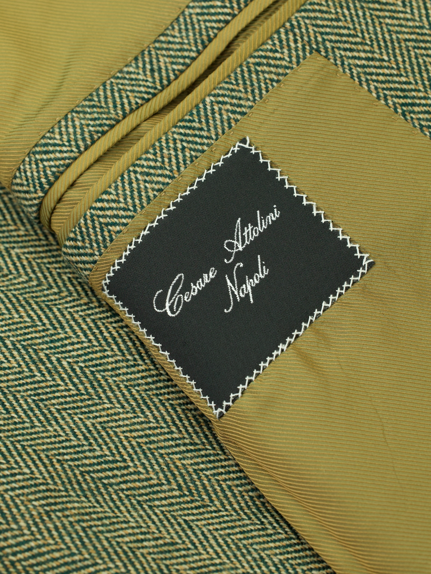 Cesare Attolini Moss Green Wool & Cashmere Tweed Herringbone Jacket