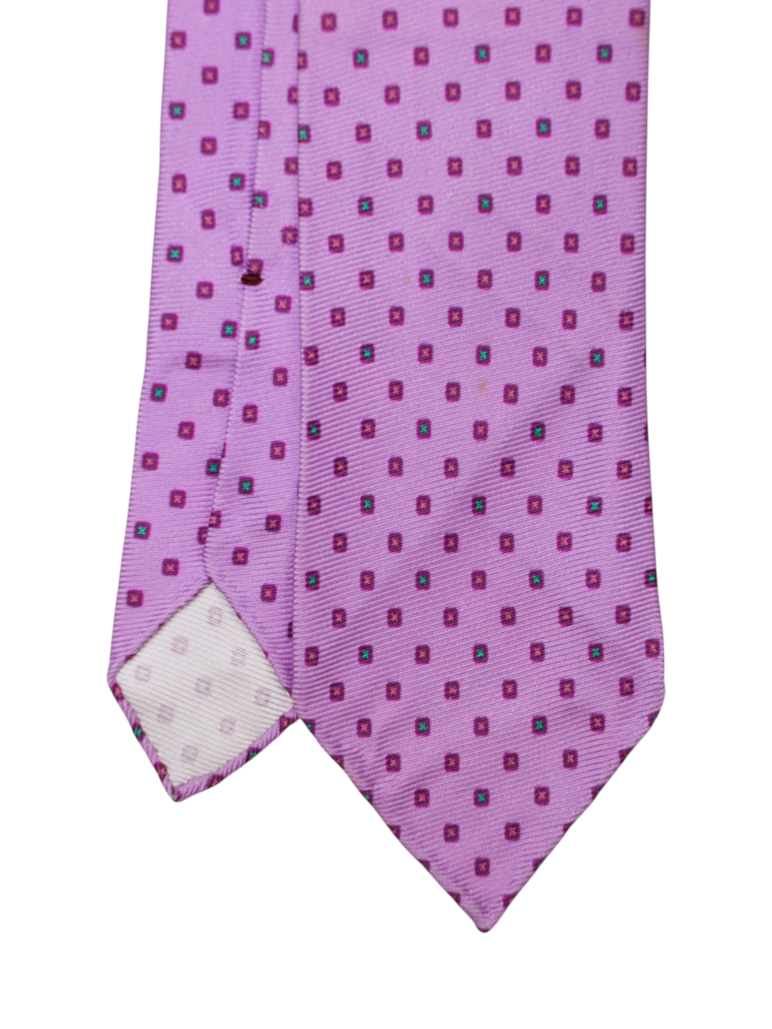 Kiton 5-Fold Lavender Pink & Light Blue Handrolled Geometric Pattern Tie