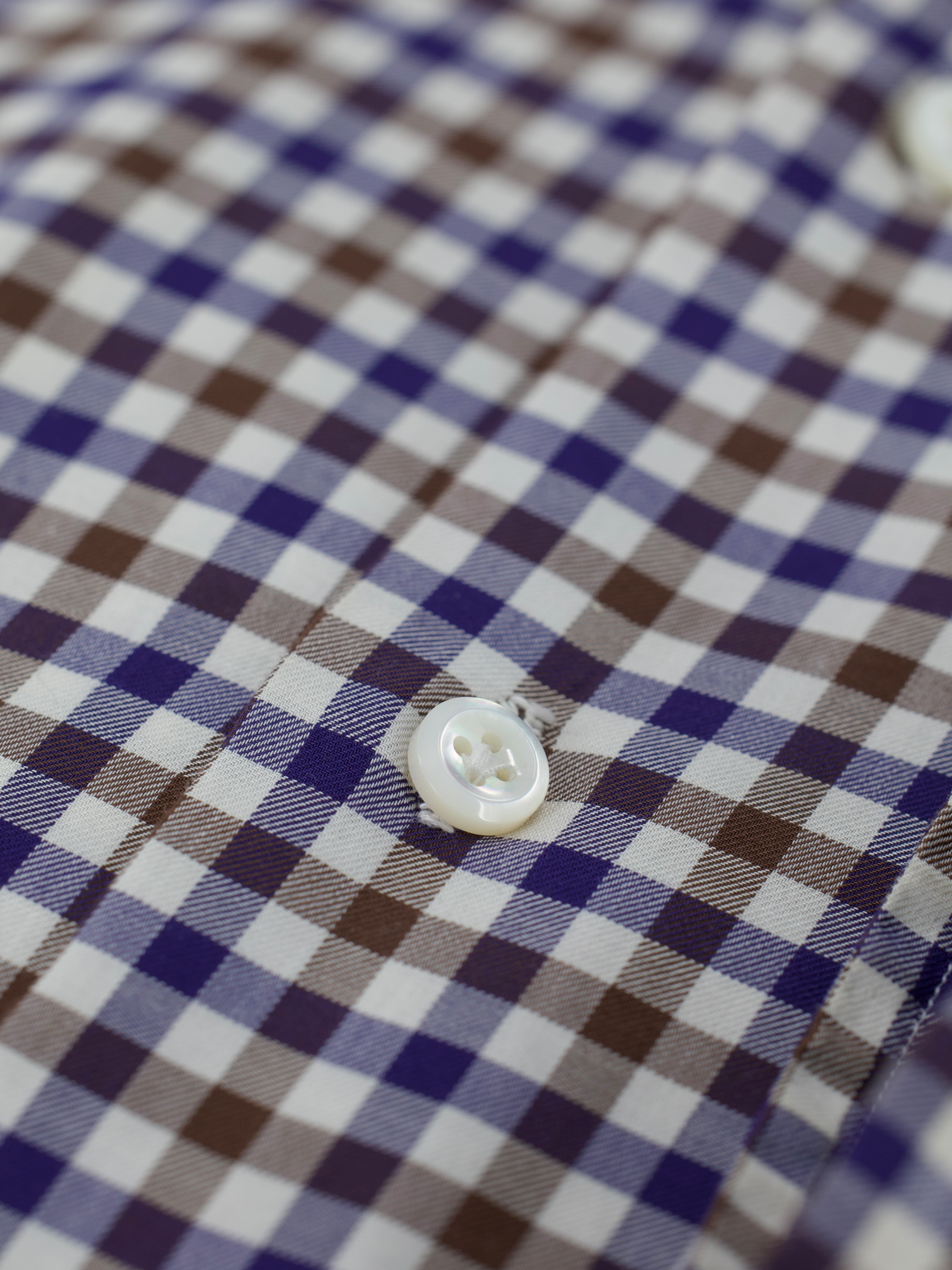 Cesare Attolini Brown & Navy Cotton Gingham-Check Button Down Shirt
