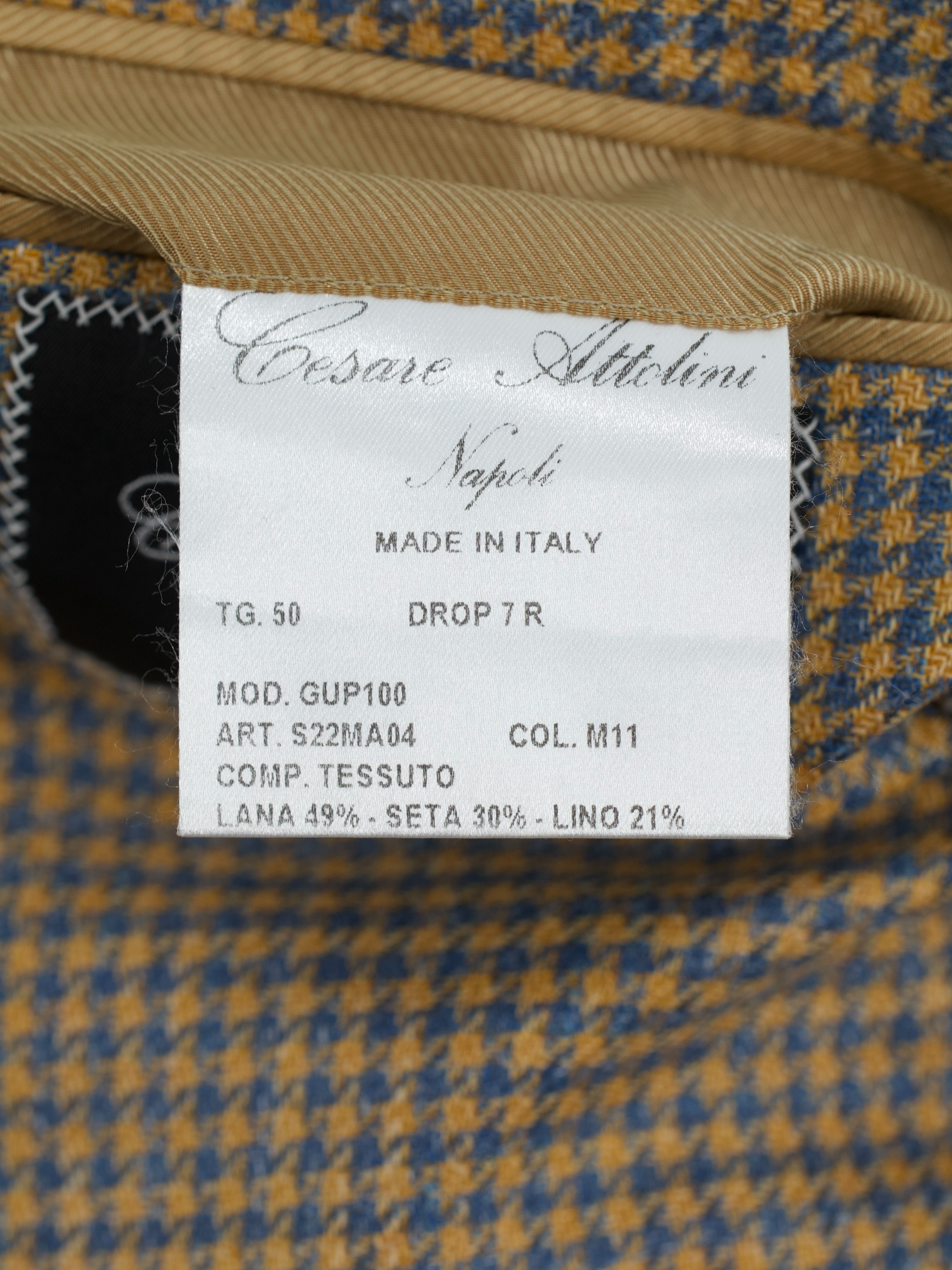 Cesare Attolini Sunset Orange & Chambray Blue Wool, Silk & Linen Pied de Poule Safari-Overshirt