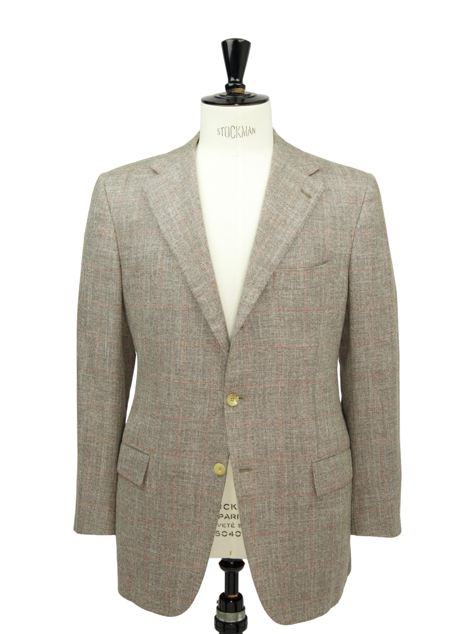 Kiton Taupe Cashmere, Linen & Silk Windowpane Jacket