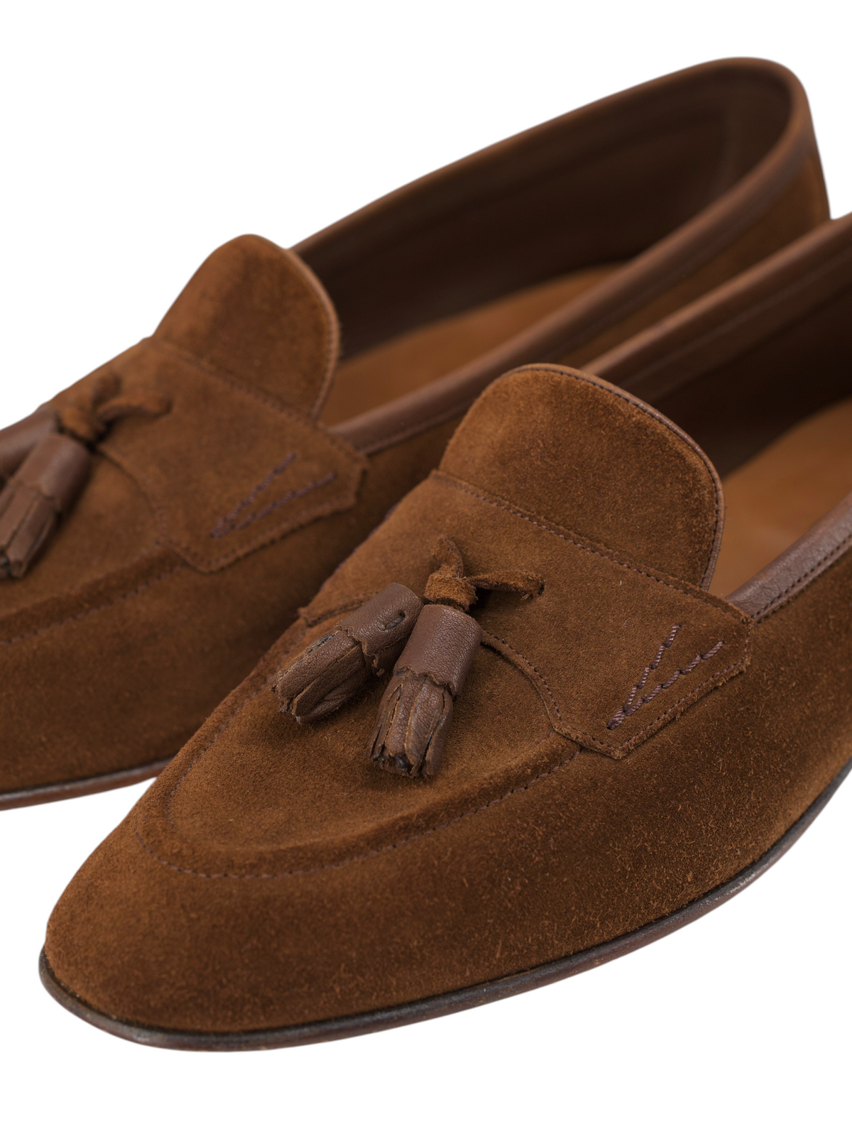 Edward Green Brown Baby-Calf Suede Portland Unlined Tassel Loafer