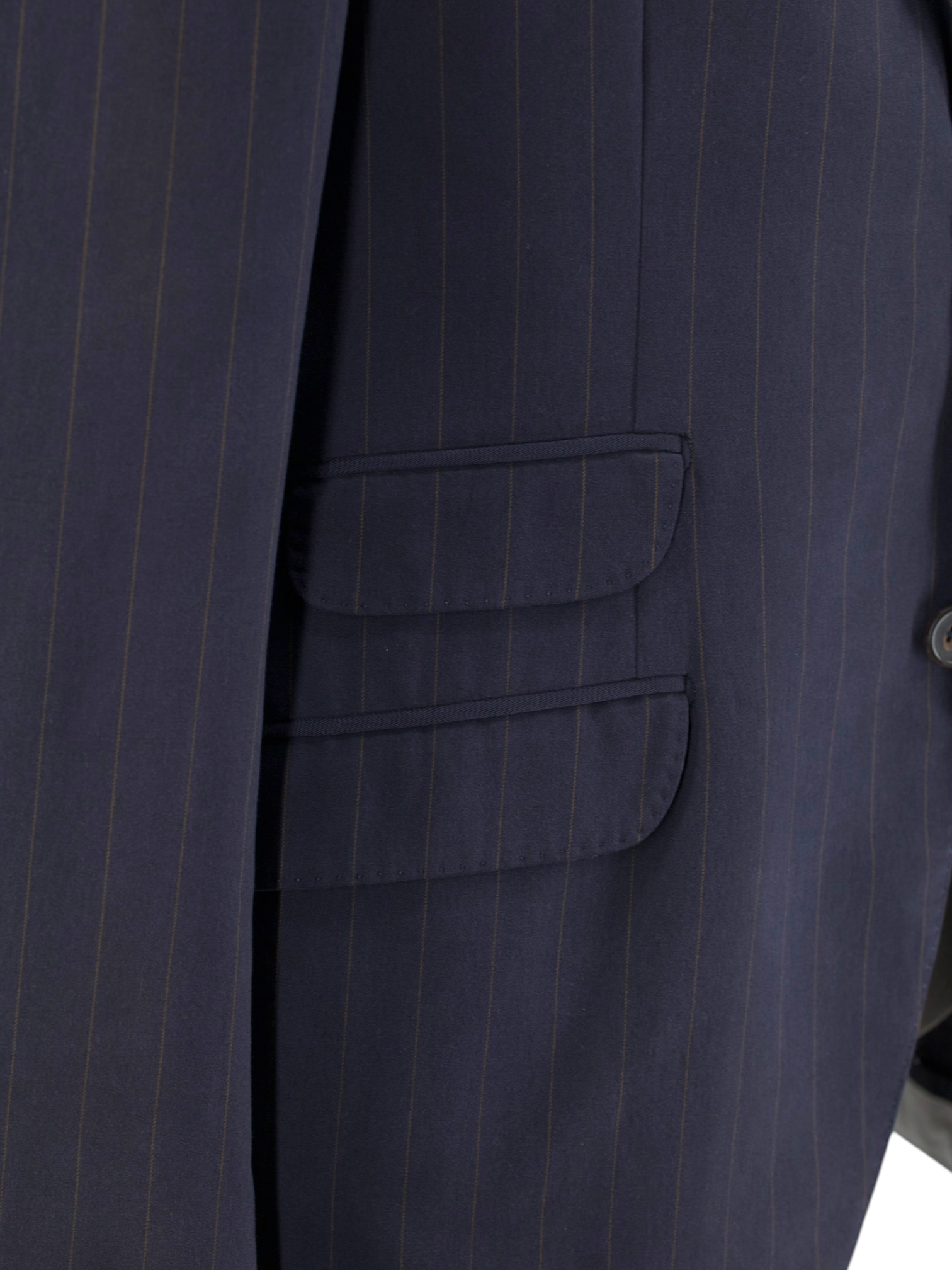Brunello Cucinelli Navy Cotton Pinstripe Elbow-Patch Jacket