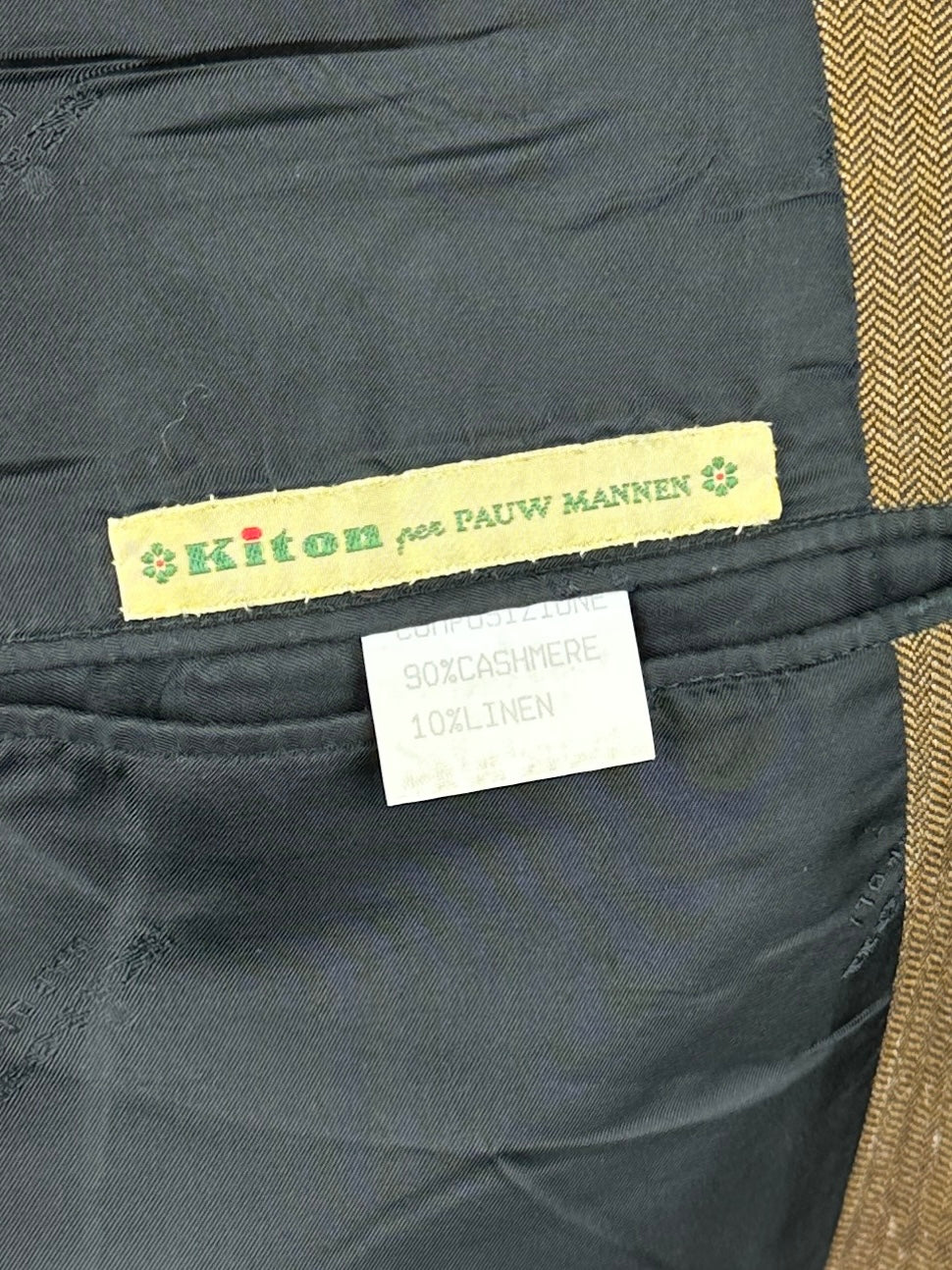 Kiton bronzen kasjmier en linnen visgraatjack