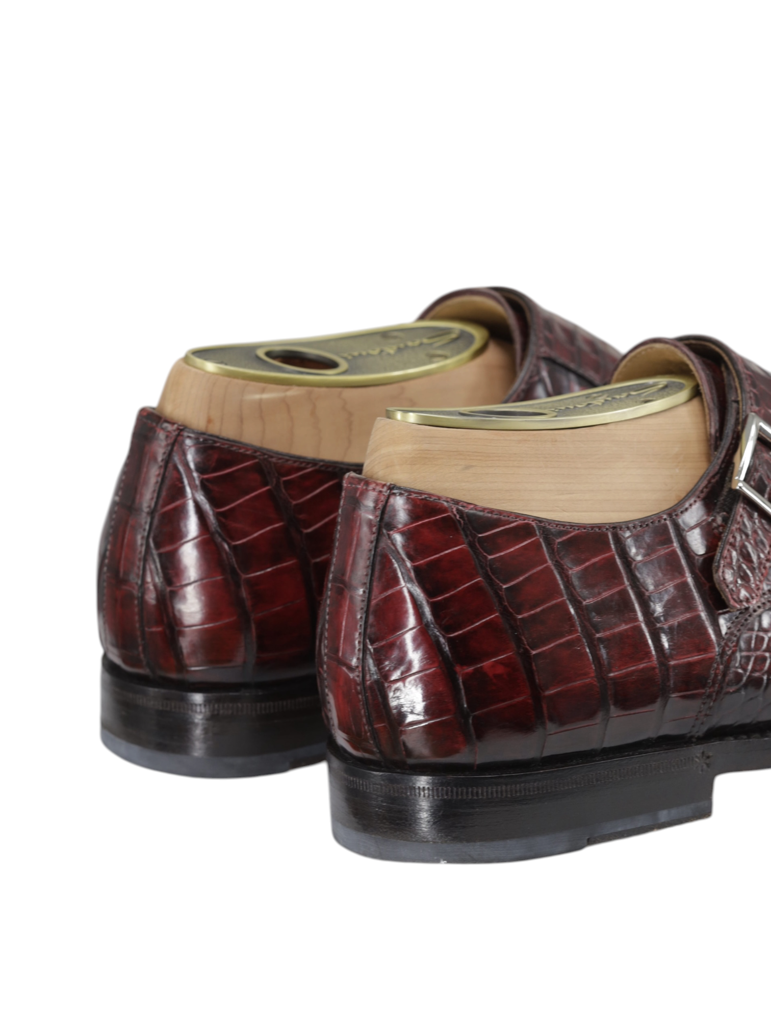 Santoni Burgundy Mississippi-Alligator Double Monk + Belt