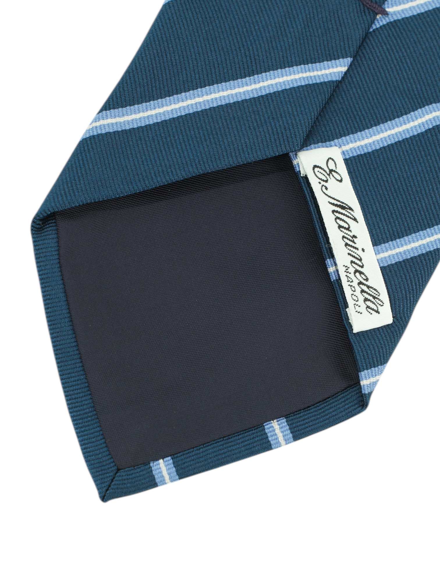 E.Marinella Petrol & White Silk Club Stripe Tie