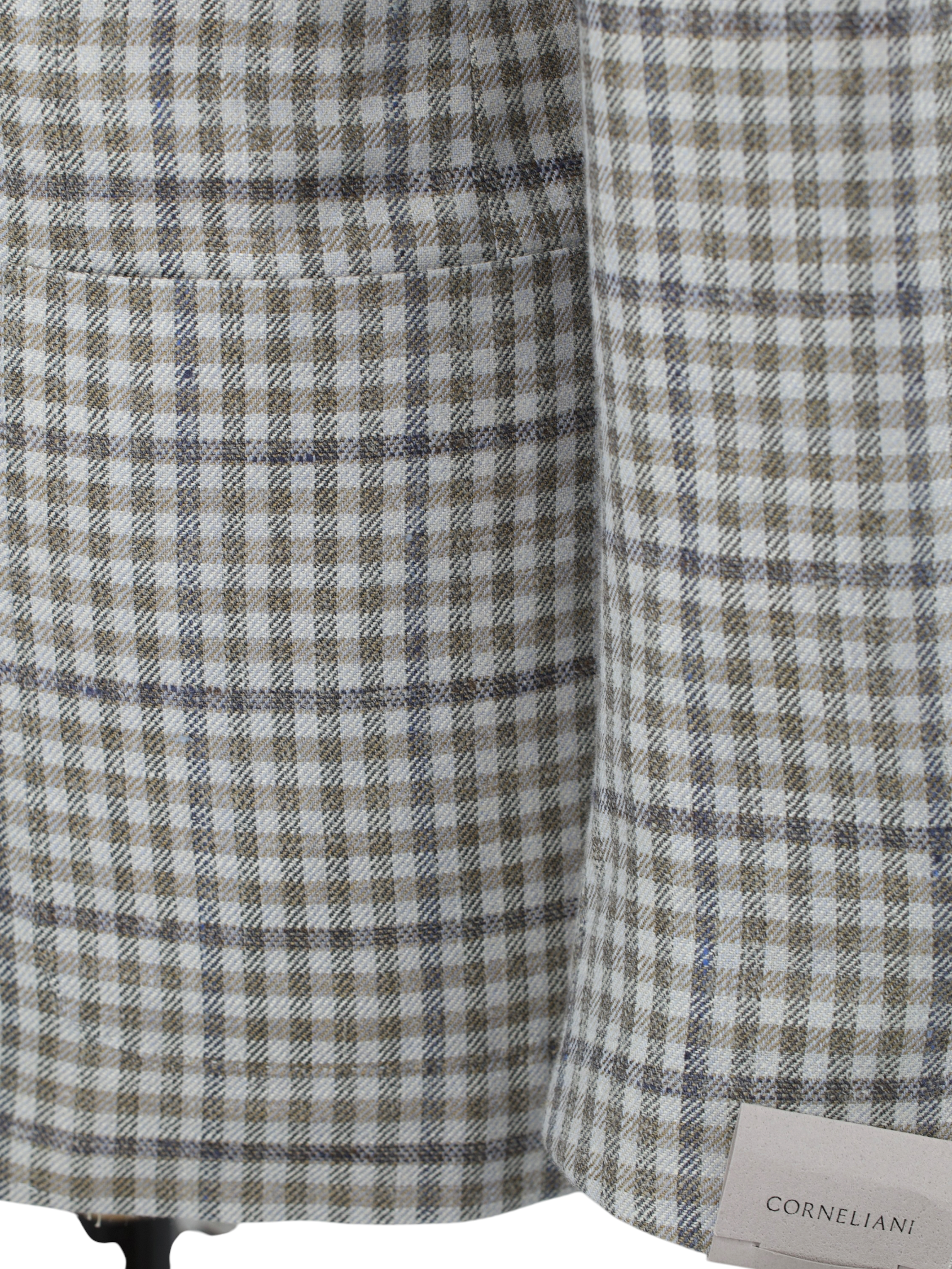 Corneliani Marlbled Greige Silk, Linen & Wool Guncheck Jacket