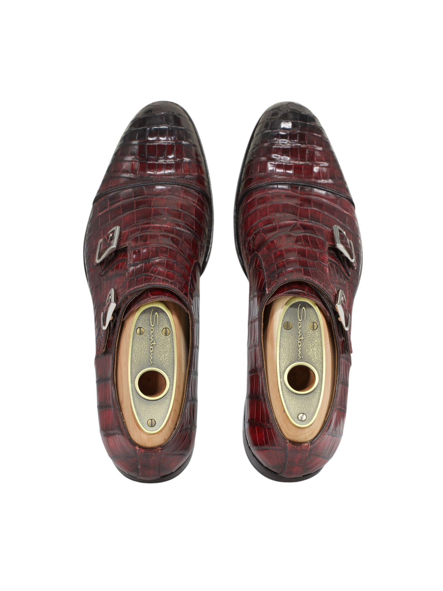 Santoni Burgundy Mississippi-Alligator Double Monk + Belt