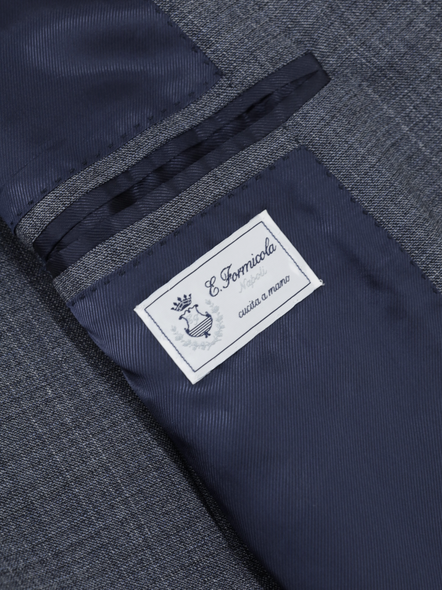 E. Formicola Steel Grey & Blue Fine-Wool Micro-Pattern Suit