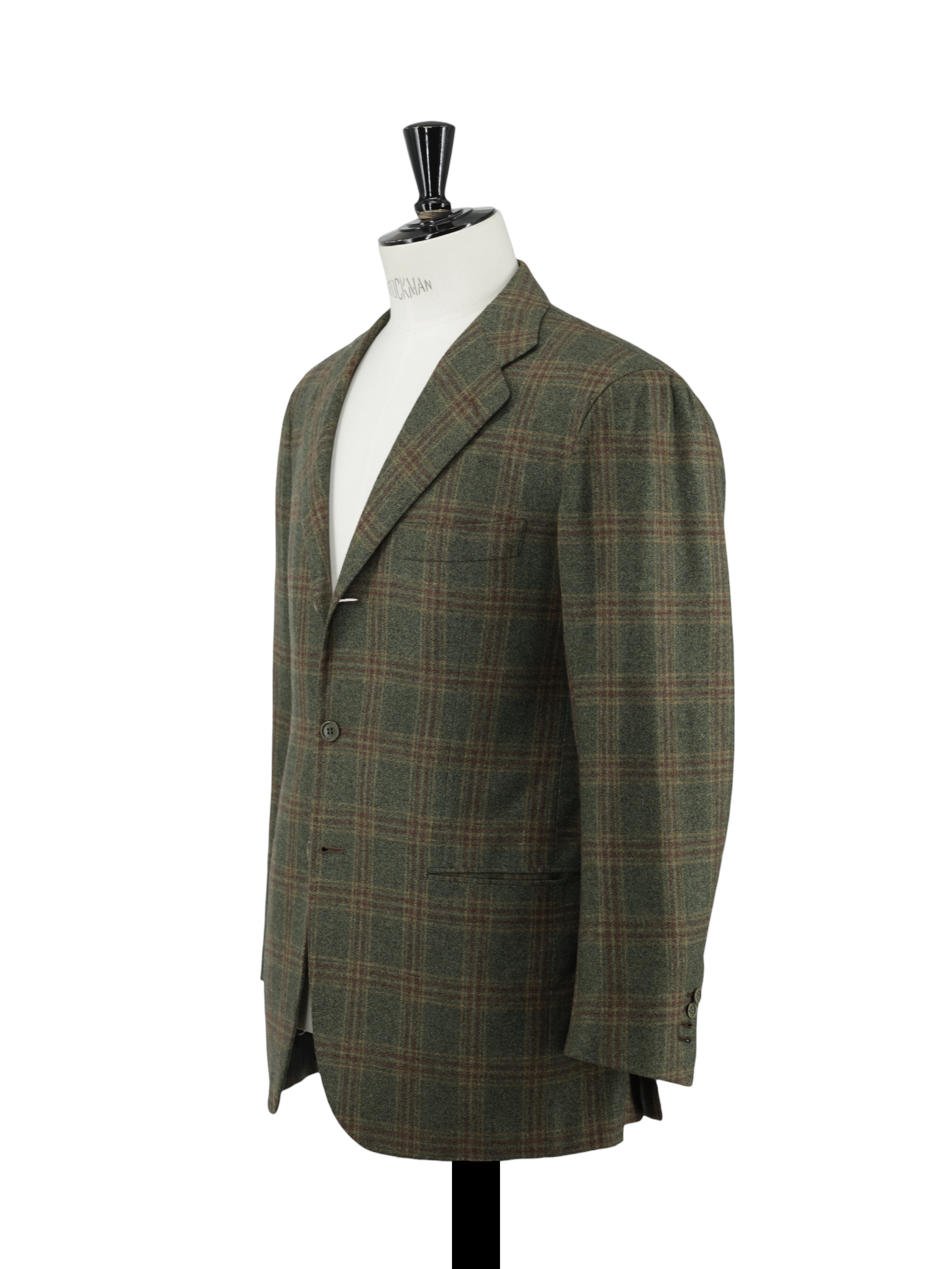 Kiton Moss Green & Dark Red Pure Cashmere Checkered Jacket