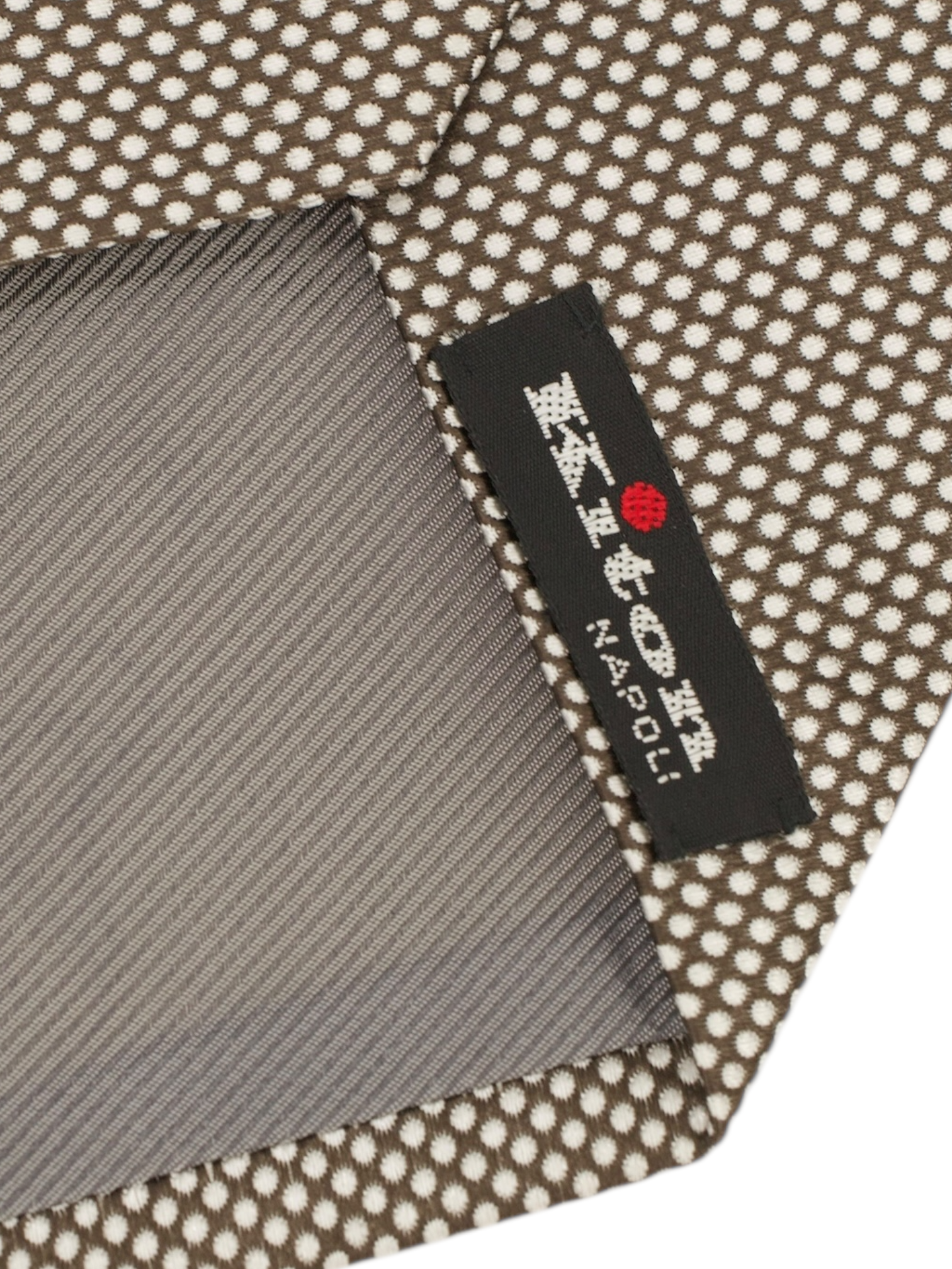 Kiton 5-Fold Warm Taupe & Light Grey Silk Dot-Pattern Tie