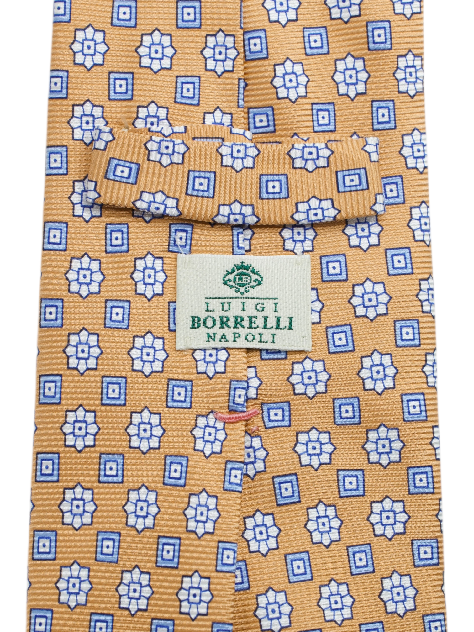 Luigi Borrelli 5-Fold Peach & Light Blue Silk Floral Pattern Tie