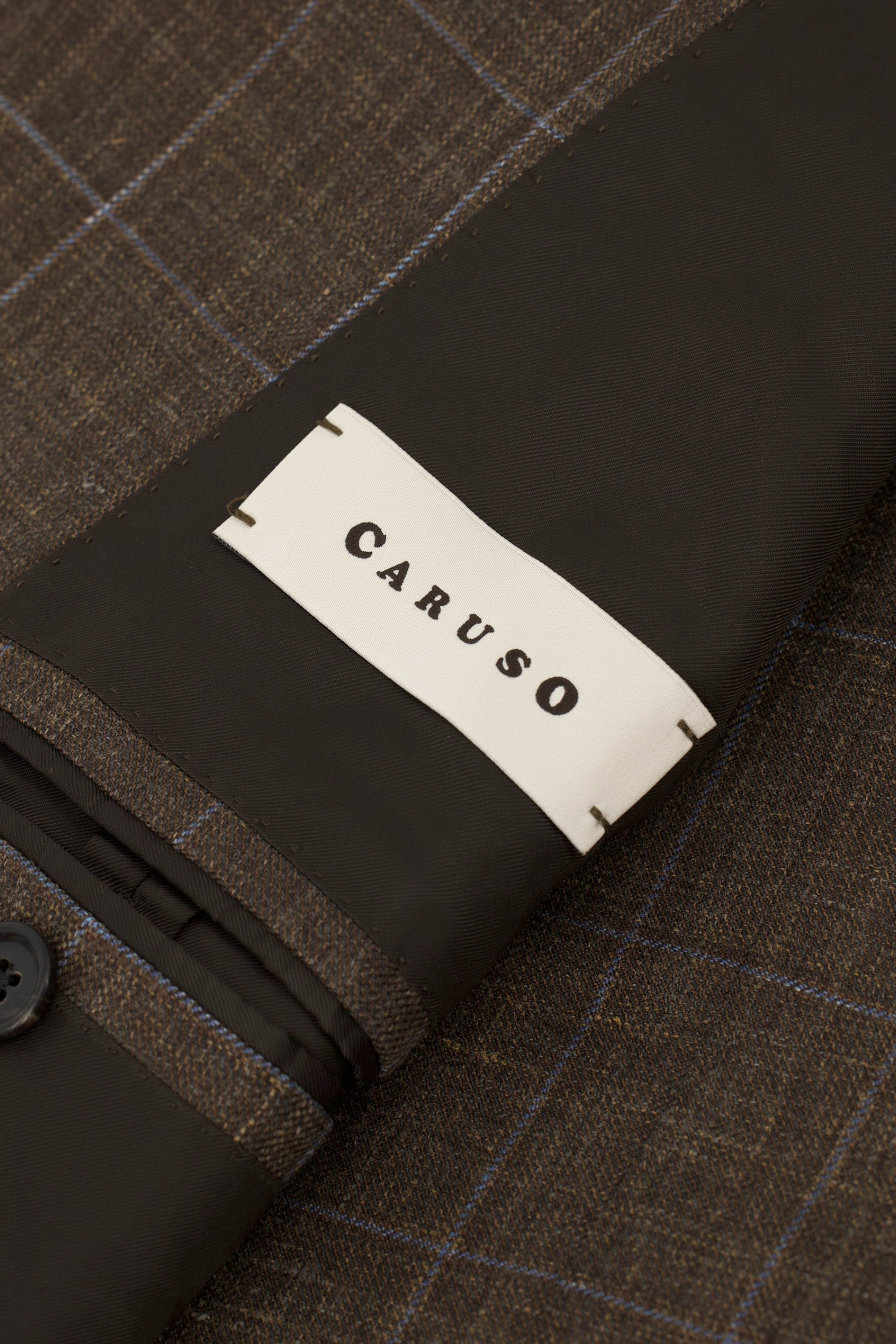 Caruso Brown Wool, Silk & Linen "Summertime" Windowpane Jacket