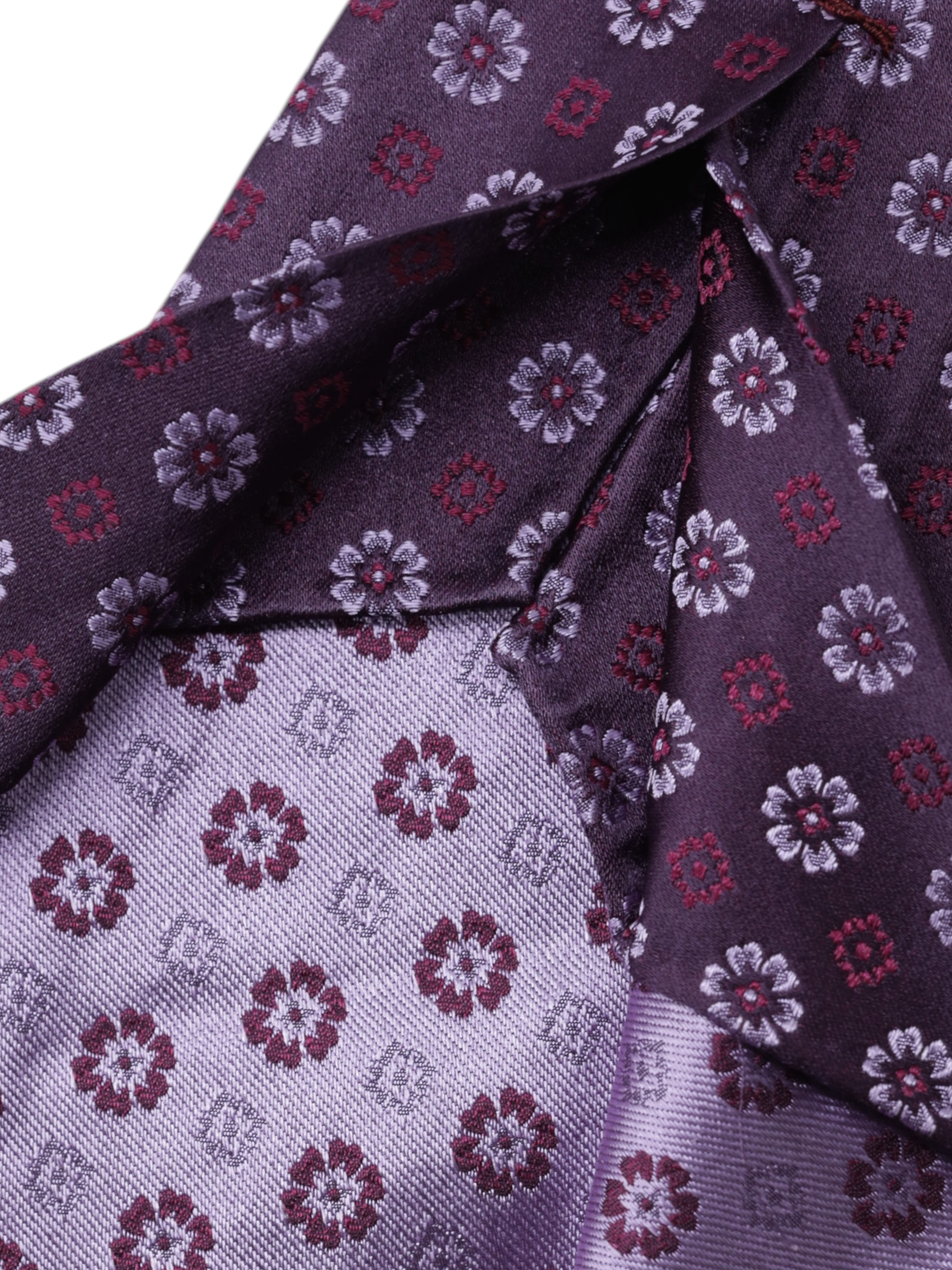 Kiton 5-Fold Violet Silk Floral-Pattern Untipped & Handrolled Tie