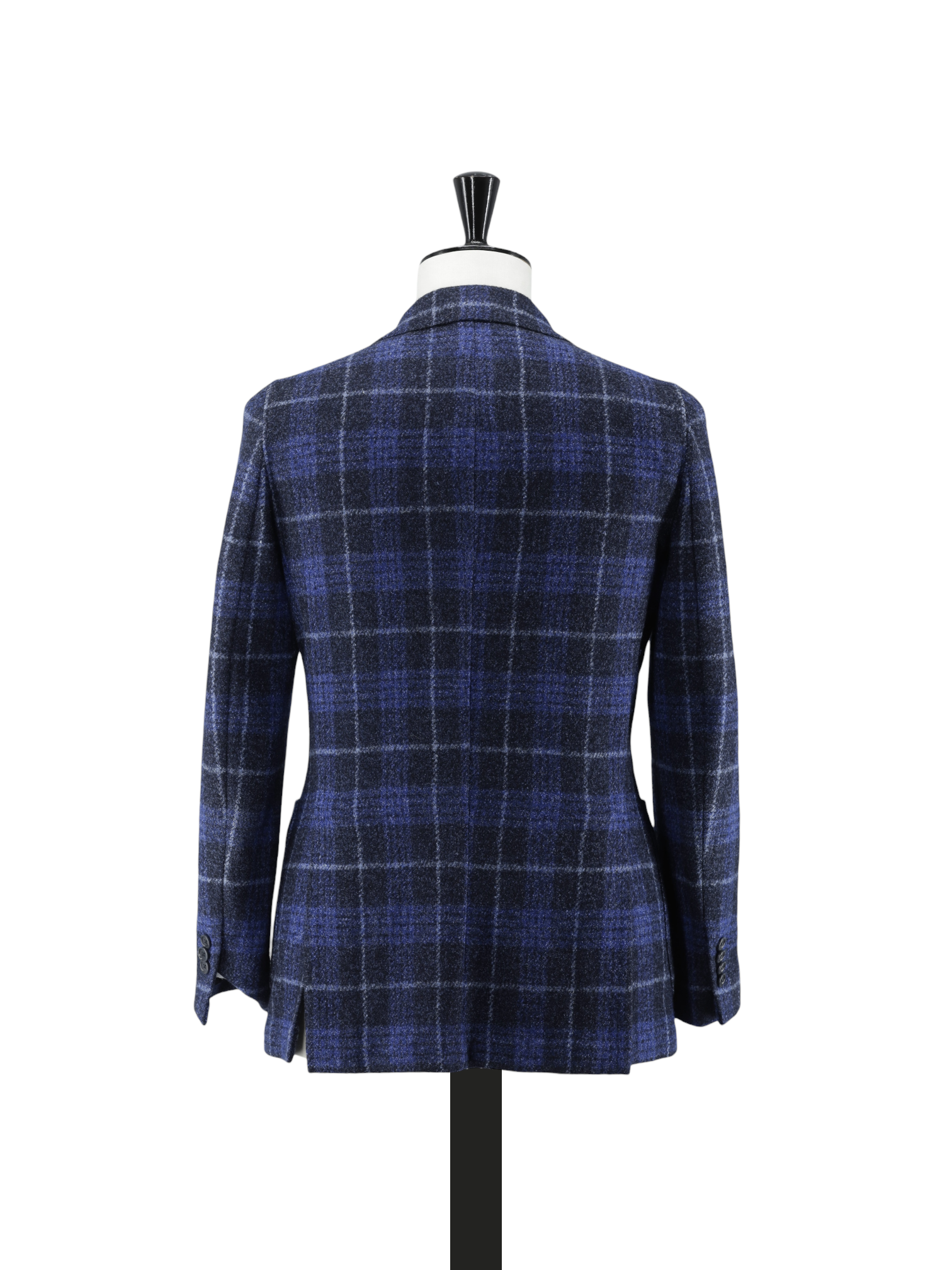 De Petrillo Dark Blue Wool, Stretch, Silk & Linen Tartan Check Jacket