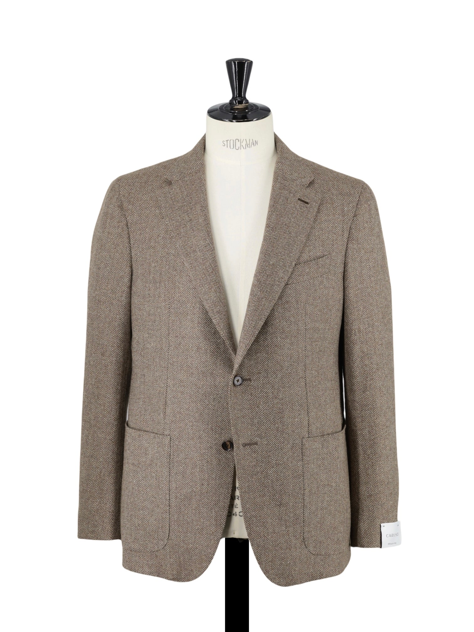Caruso Light Brown Wool & Cashmere Herringbone Tosca Jacket