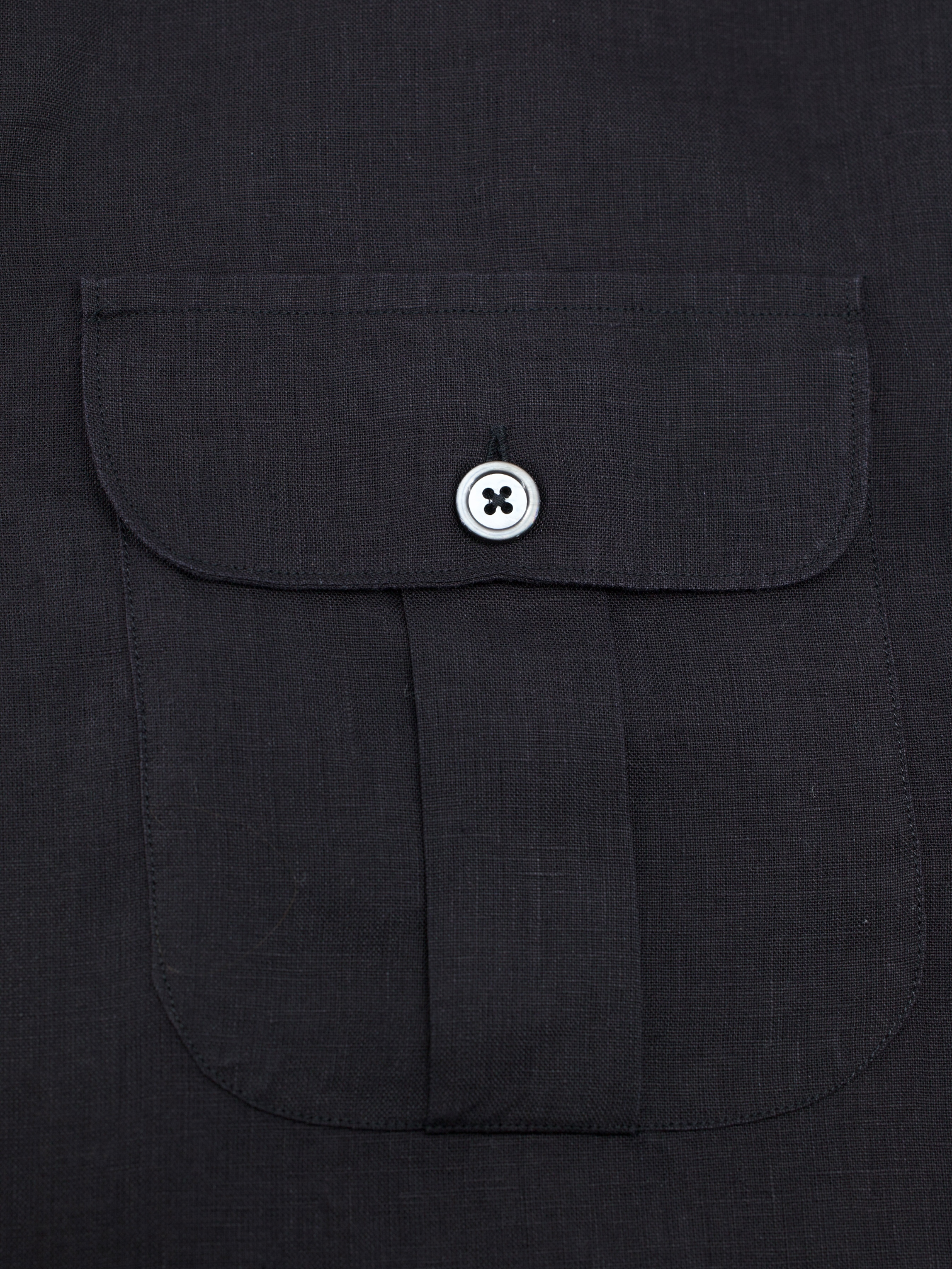 Canali Black Pure Linen Mandarin-Collar Summer Shirt