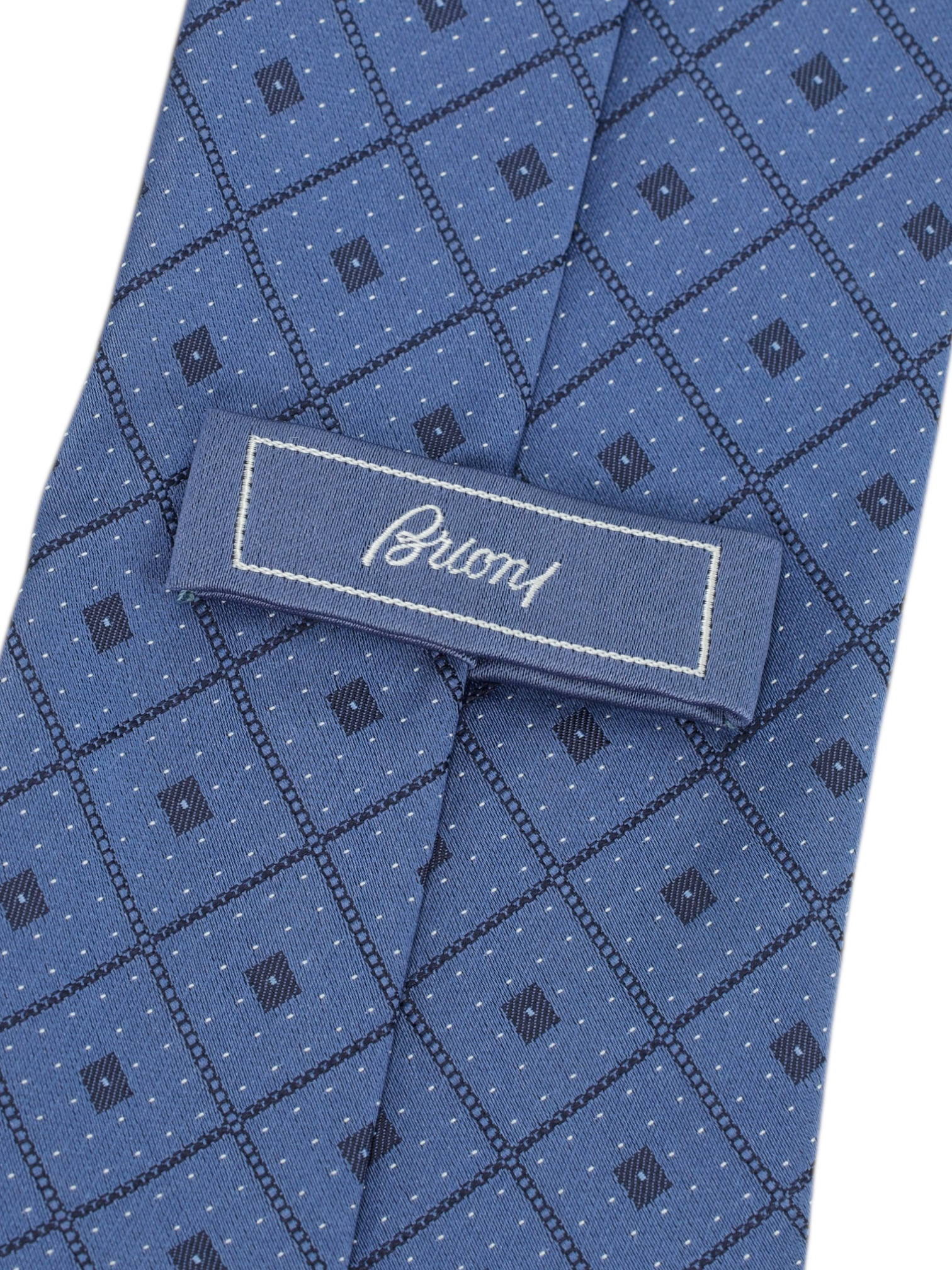 Brioni Blue Silk Diamond Pattern & Polkadot Tie