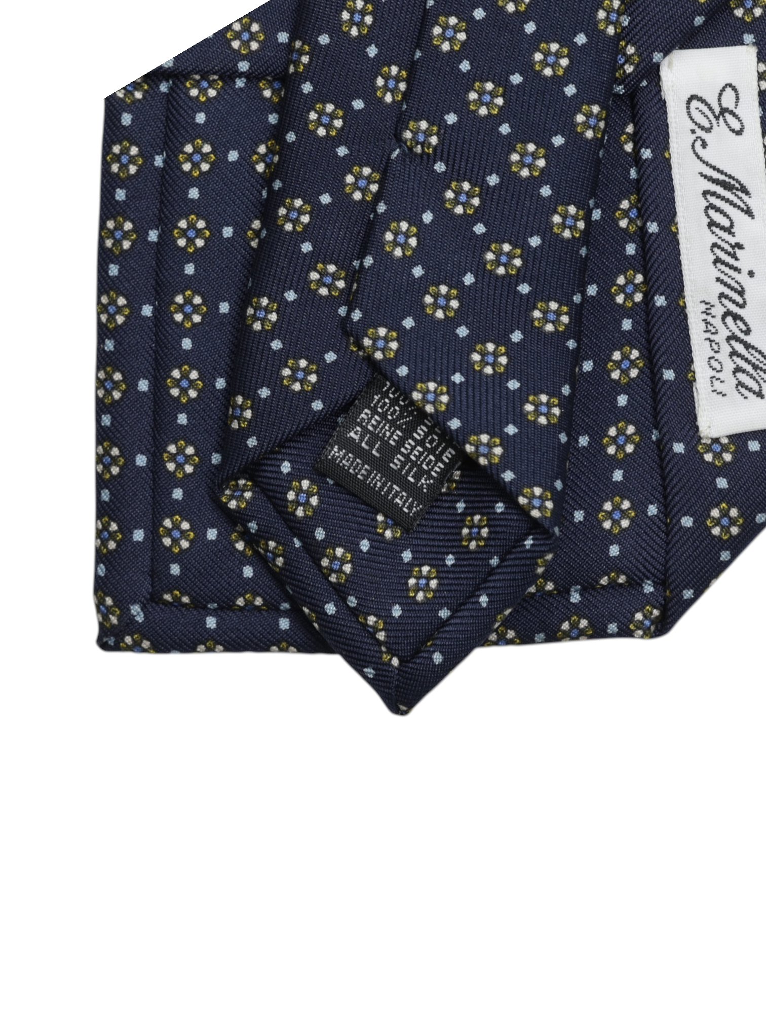 E.Marinella Navy & Yellow Silk Geometric-Floral Pattern Tie