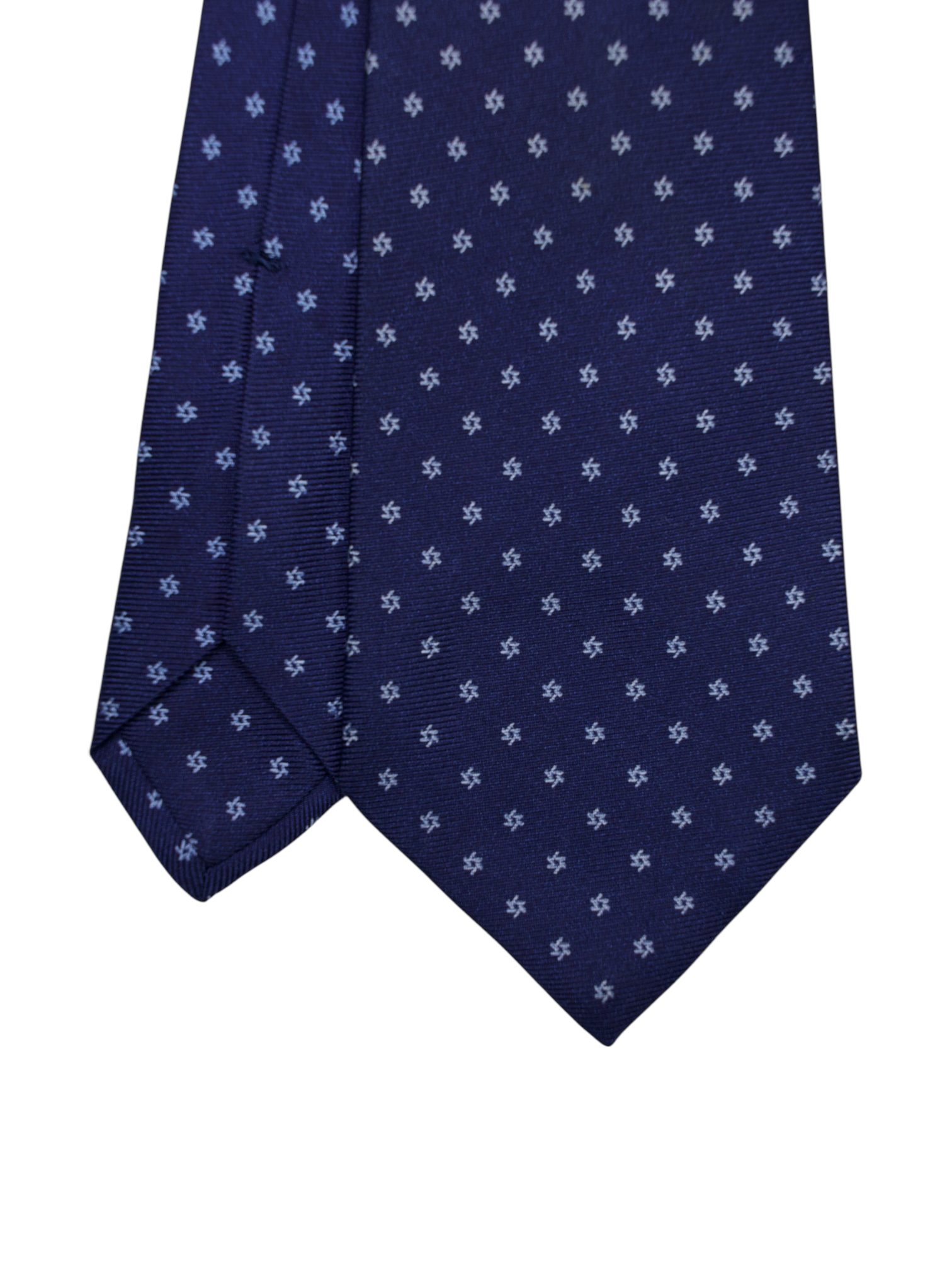 Kiton 5-Fold Indigo Blue Heavyweight Silk Geometric Pattern Tie