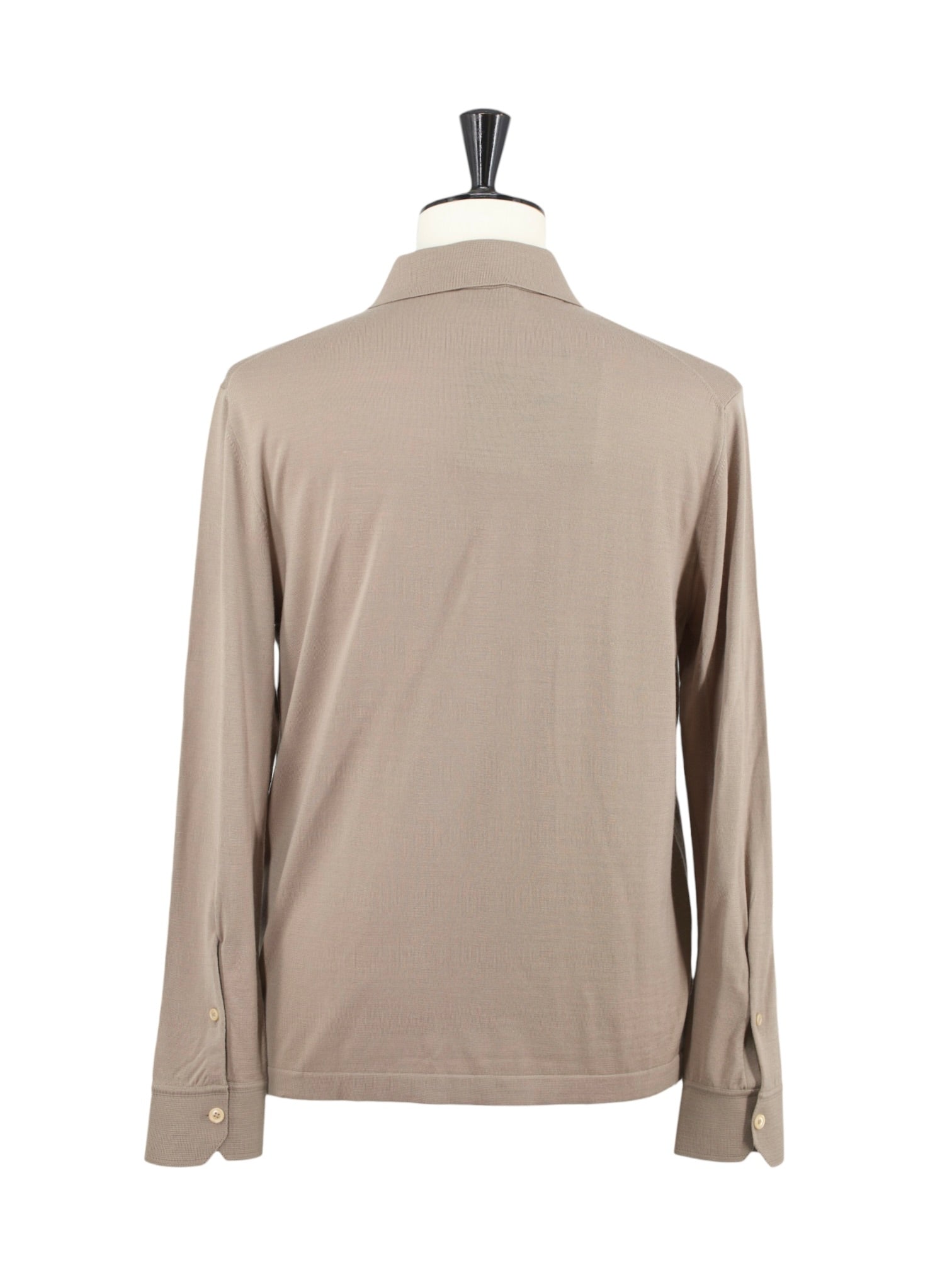 Brioni Light Brown Fine-Wool Jersey Knitted Full-Button Polo Shirt