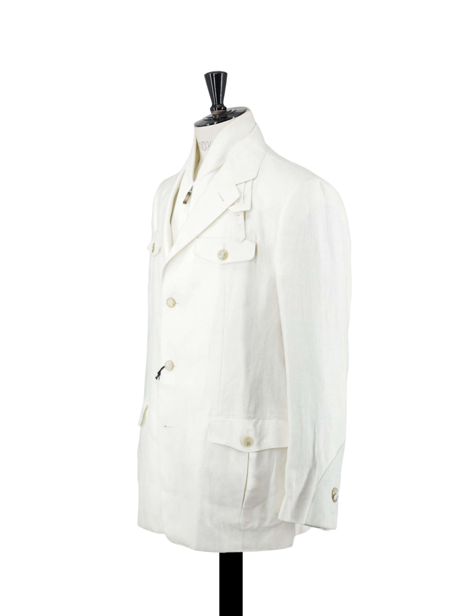 Corneliani ID Offwhite Pure Linen Herringbone Safari-Style Jacket