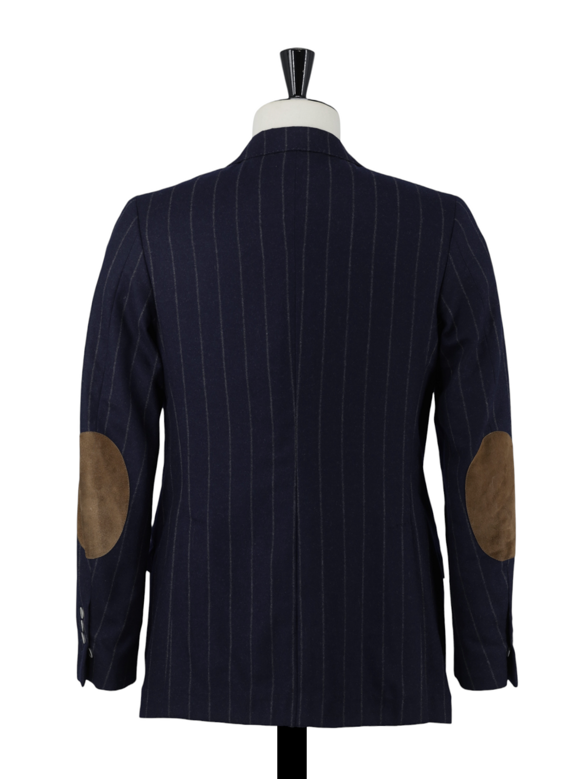 Brunello Cucinelli Navy Wool & Cashmere Elbow-Patch Chalkstripe Jacket