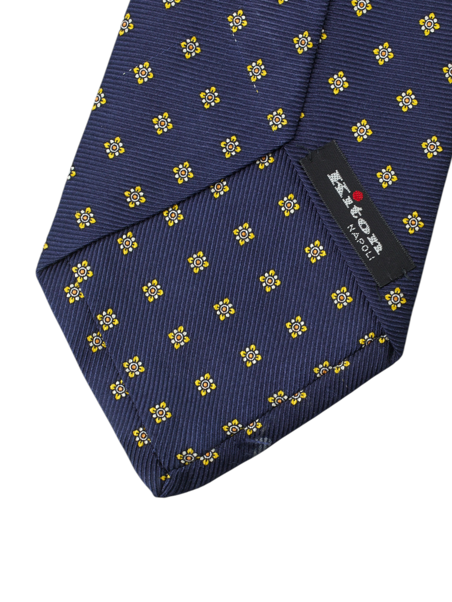 Kiton 5-Fold Navy & Yellow Silk Geometric-Pattern Self-Tipped Tie