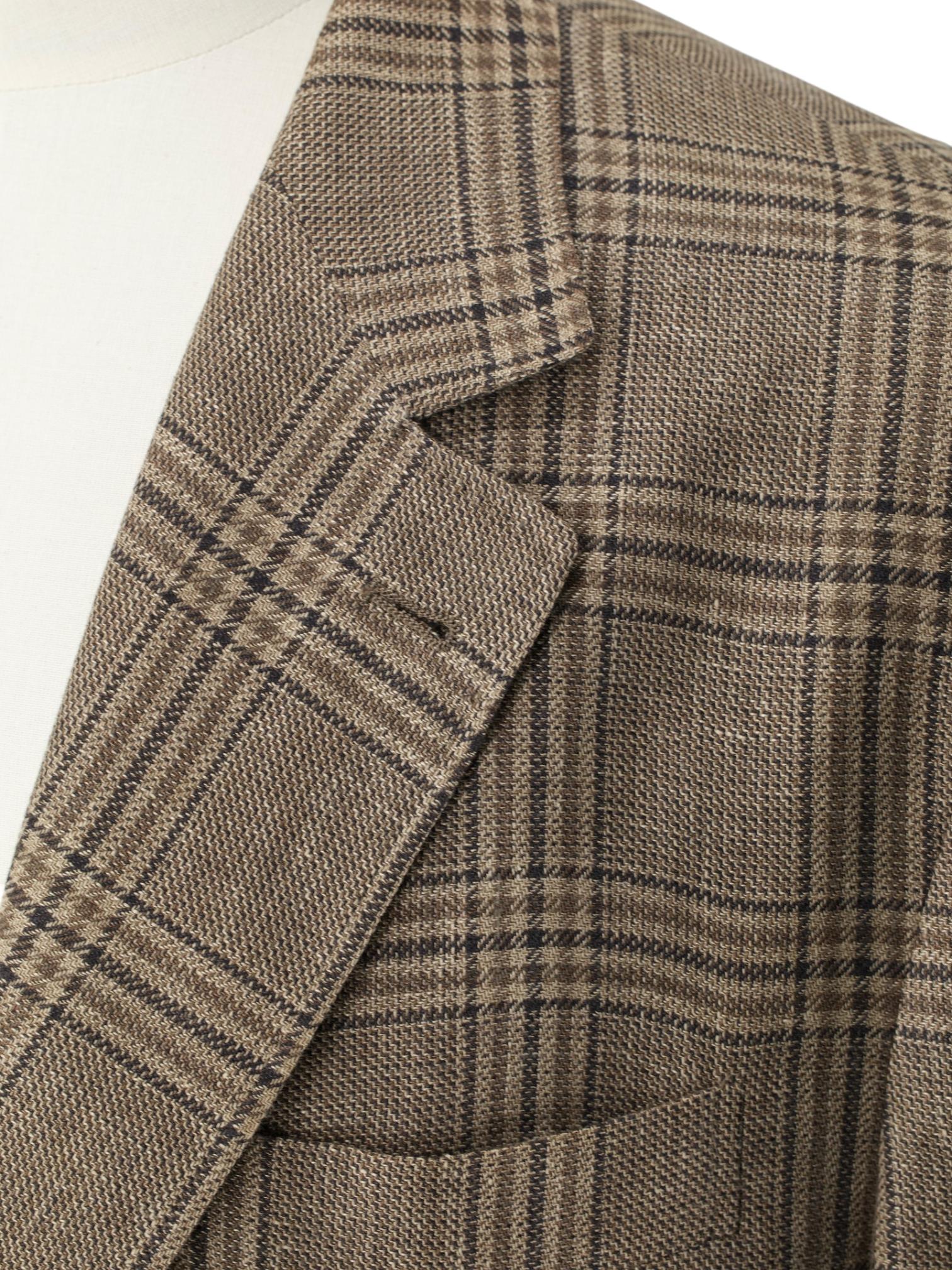 Brunello Cucinelli Light Brown Linen, Wool & Silk Checkered Jacket