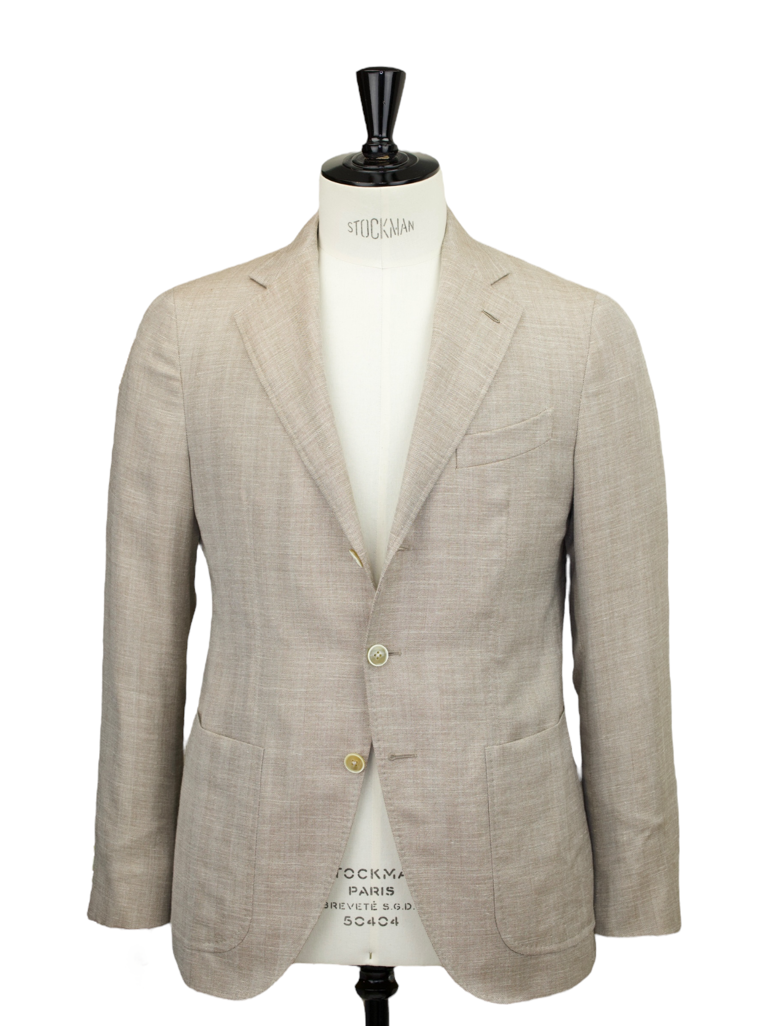 Caruso Beige Wool, Silk & Linen Herringbone "Aida" Summer Jacket