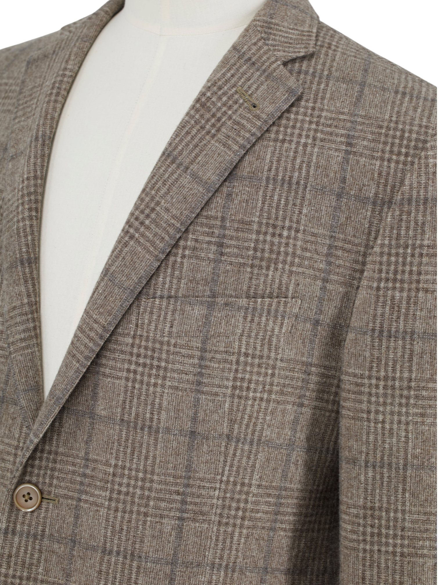 Corneliani Light Brown & Blue Wool-Cashmere Checkered Jacket