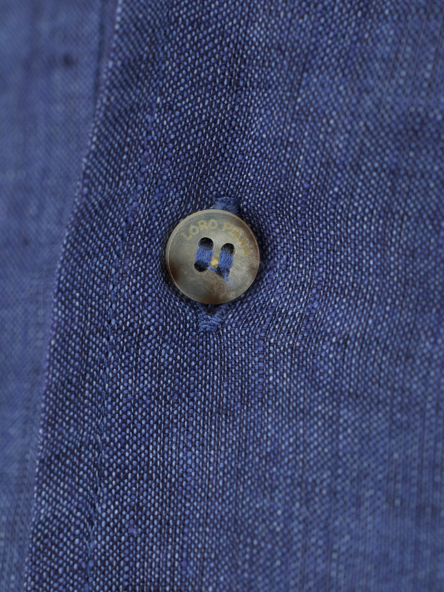 Loro Piana Indigo Blue Pure Linen Pop-Over André Shirt