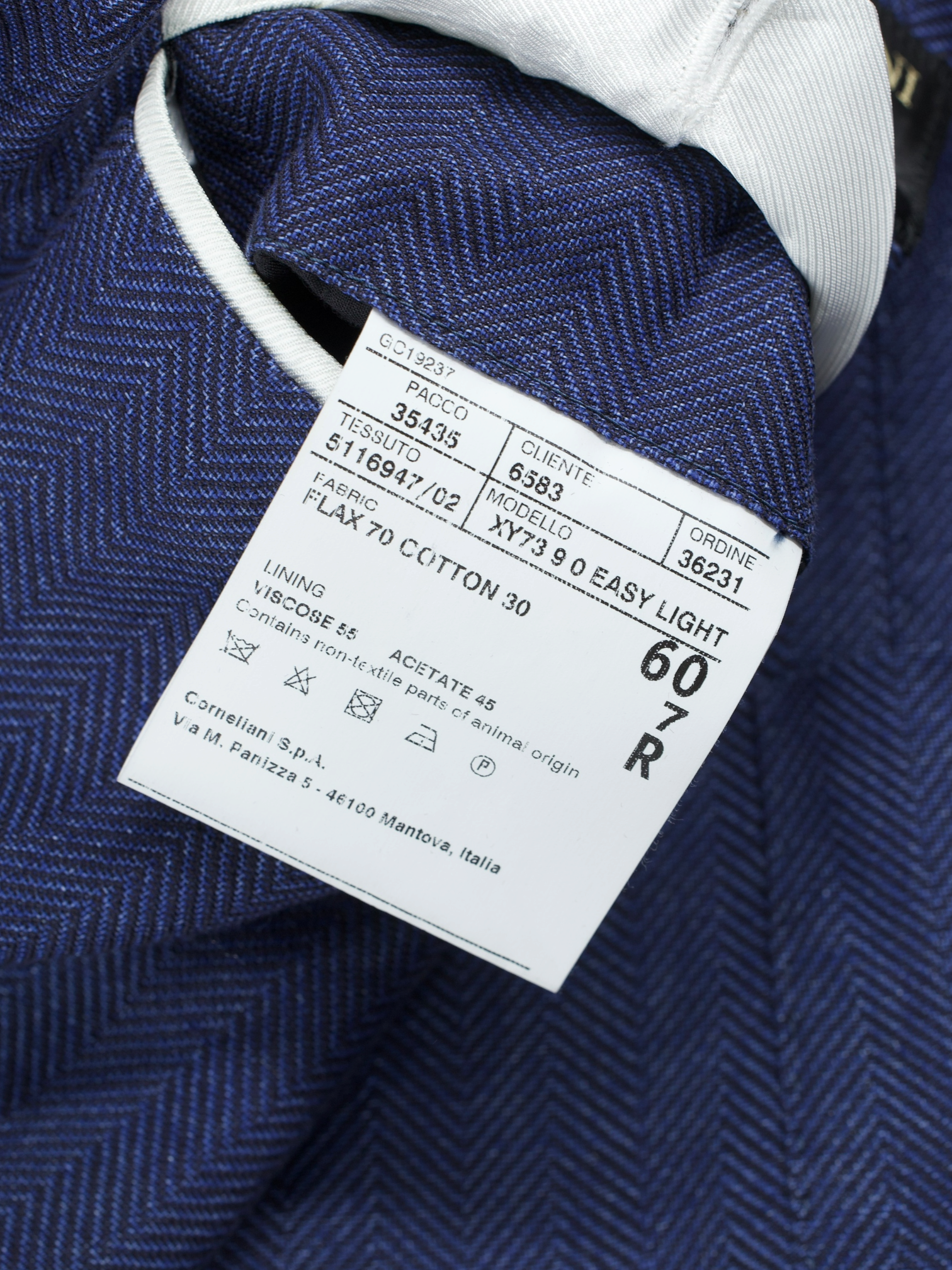 Corneliani Blue Linen & Wool Herringbone Summer Jacket