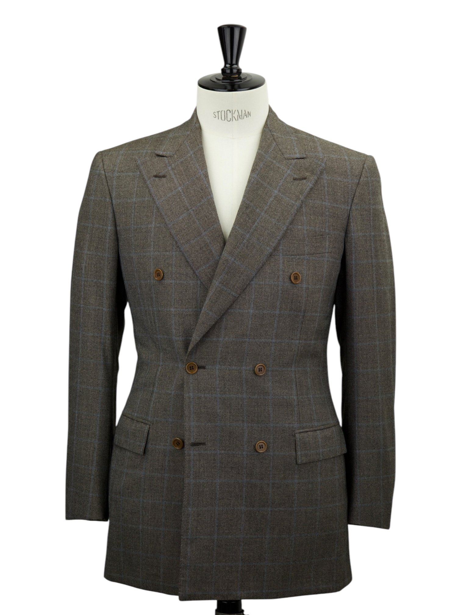 Brioni Taupe & Light Blue Double-Breasted Windowpane Suit