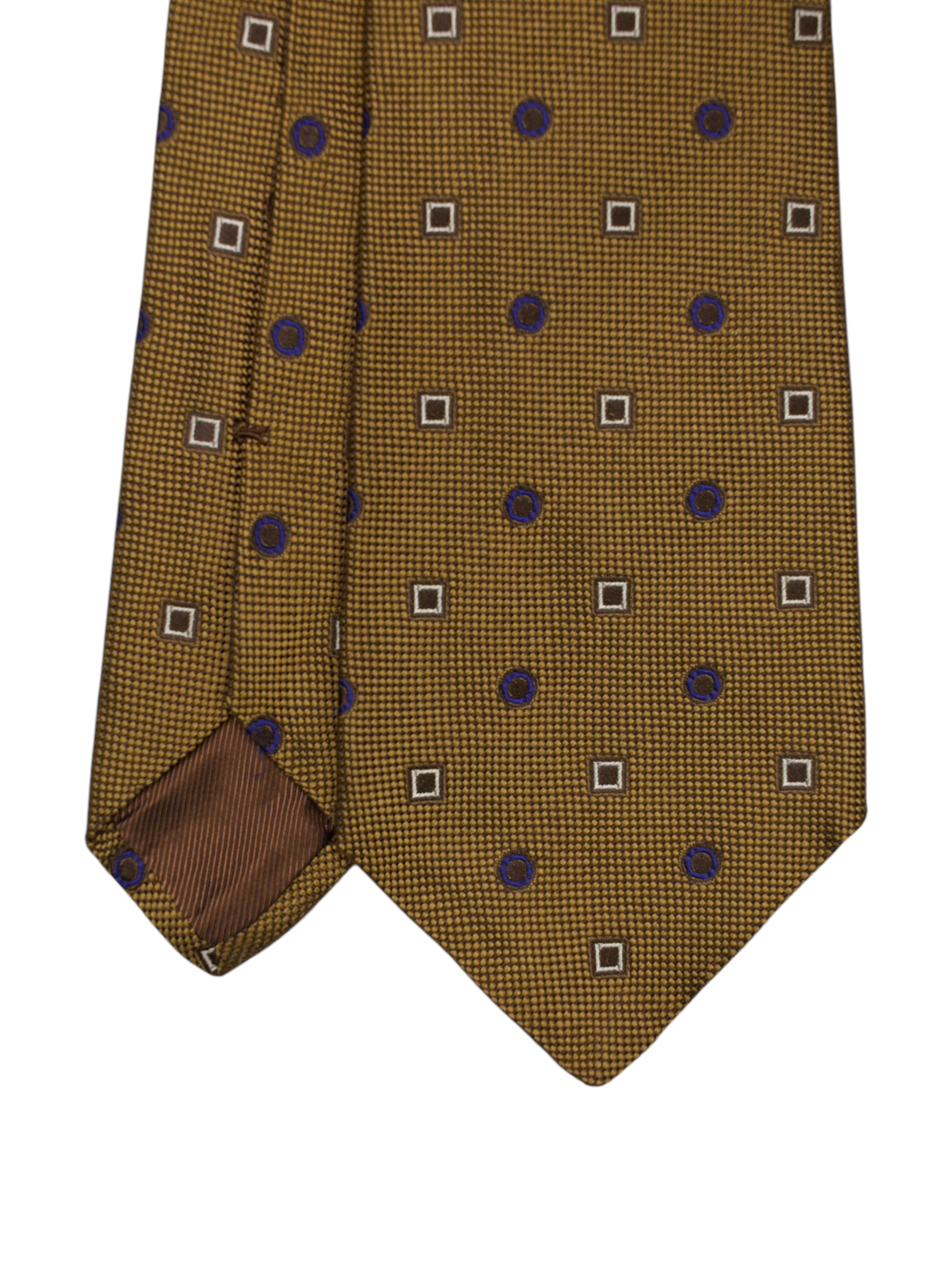 Kiton 5-Fold Brown & Navy Silk Geometric Pattern Tie