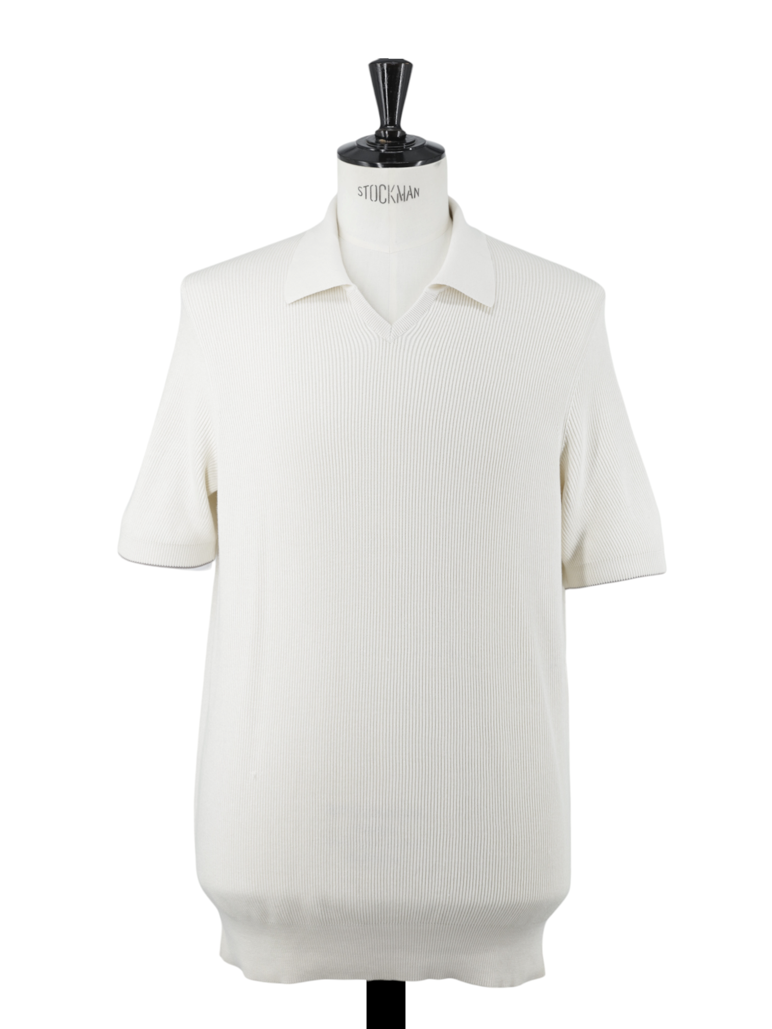 Brunello Cucinelli Creme Lightweight Rib-Knitted Cotton Buttonless Polo