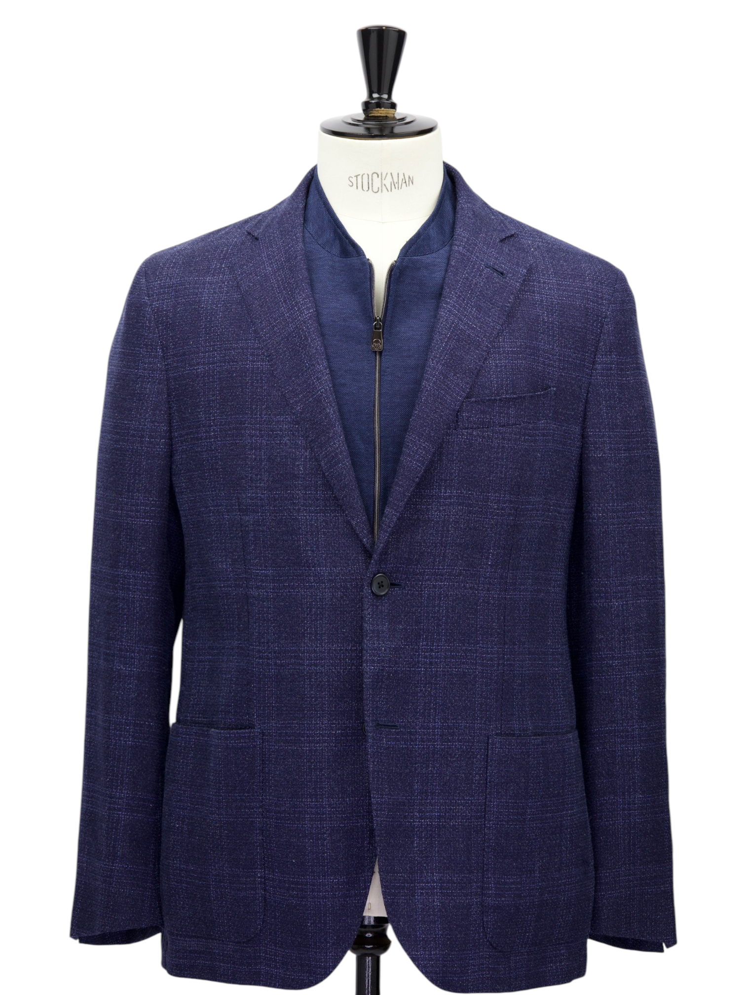 Corneliani ID Blue Linen & Wool Checkered Vespa Jacket