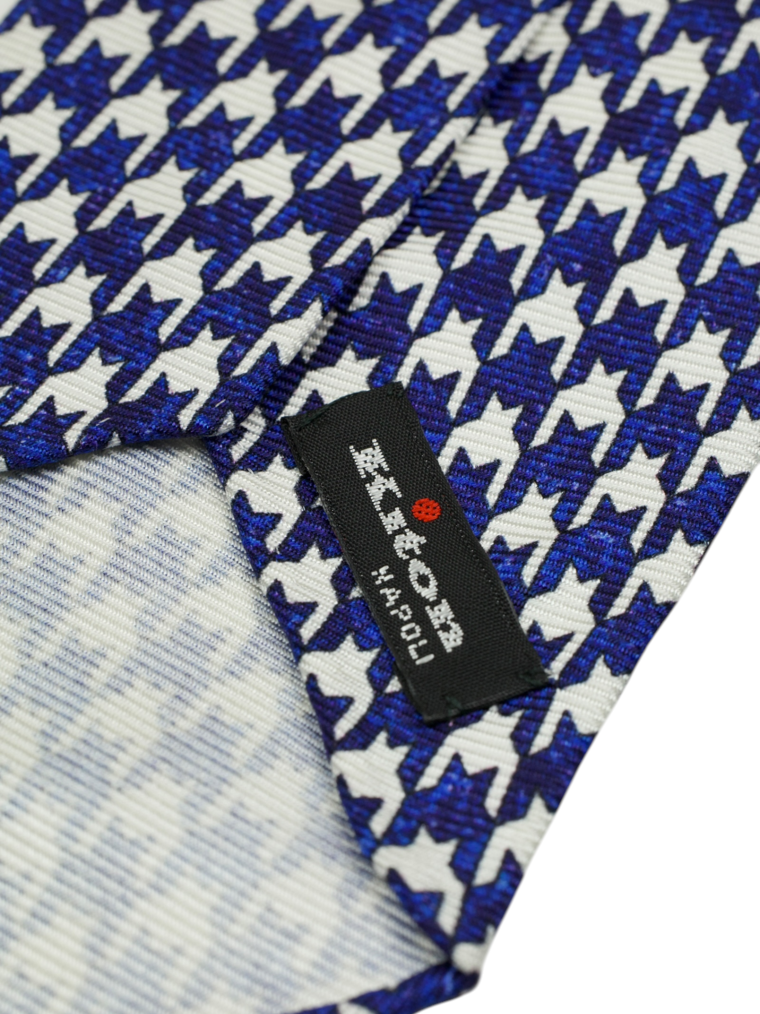 Kiton 5-Fold Royal Blue Handrolled Silk Houndstooth Tie