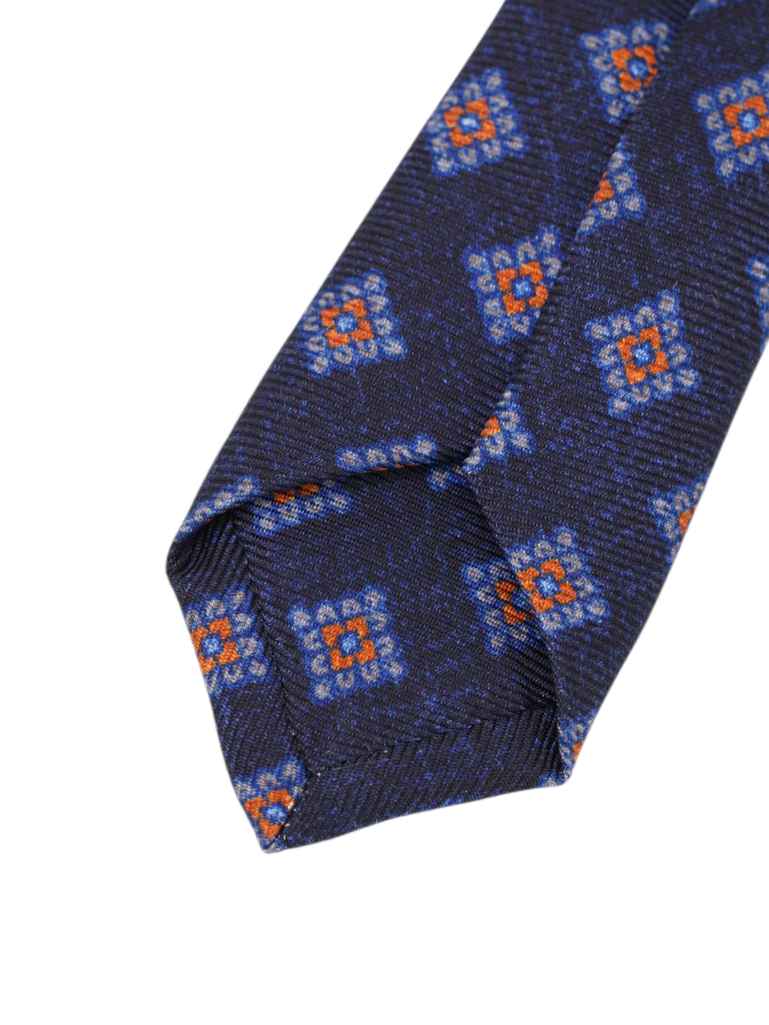 Kiton 5-Fold Blue & Red Silk Diamond Medaiilon Tie