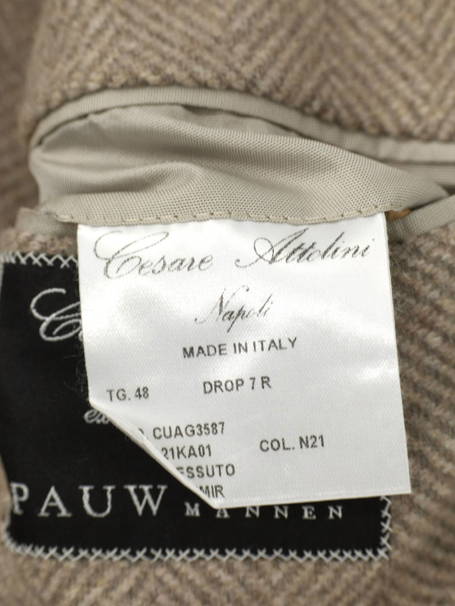 Cesare Attolini Taupe Pure Cashmere Herringbone Sartorial Polo Coat