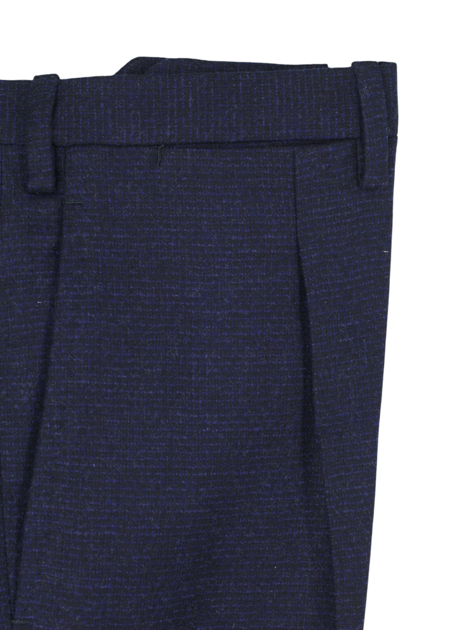 Kiton Dark Blue Brushed-Wool Micro-Pattern Sartorial Trousers