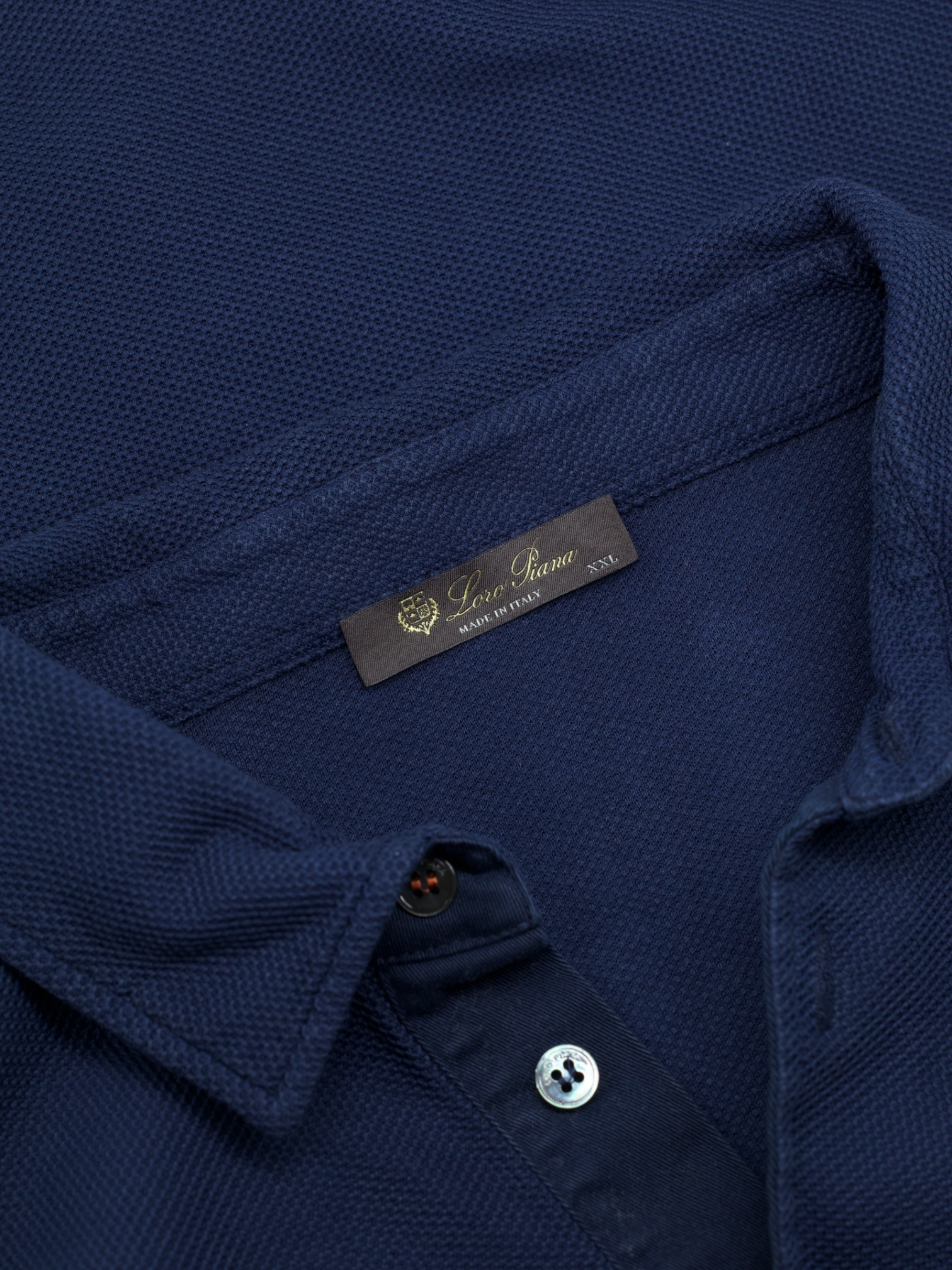 Loro Piana Dark Blue Cotton Piqué Long-Sleeve Pop-Over Shirt